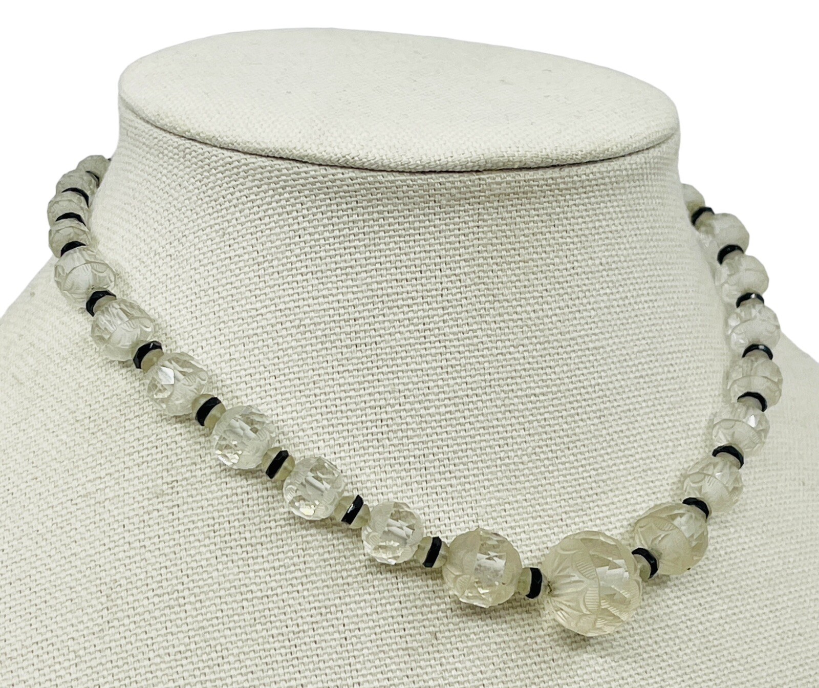 Antique Art Deco Circa 1920 Graduated Faceted Cut Czech Glass Bead Necklace 15”