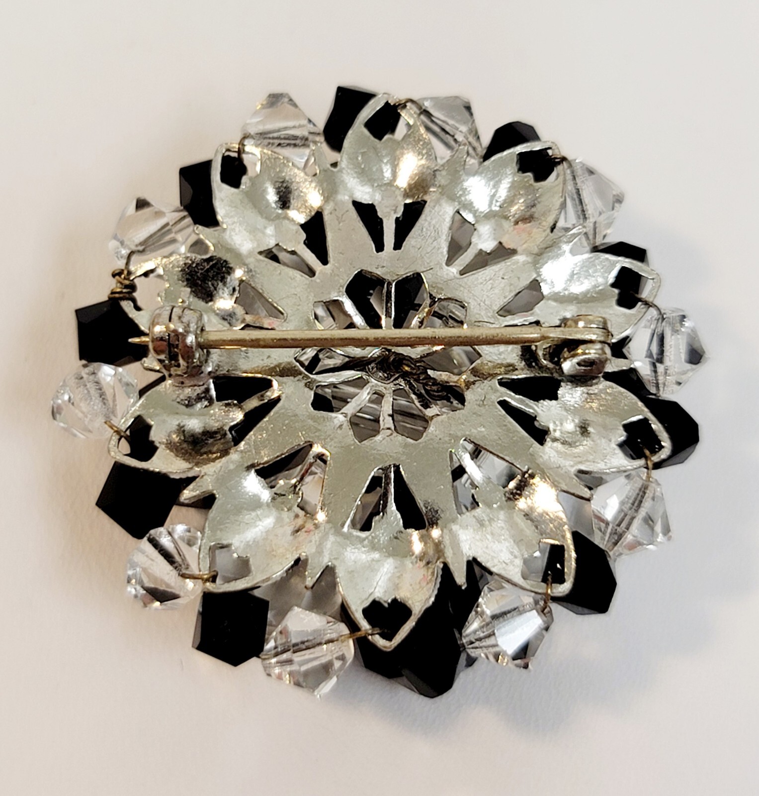 Vintage Black Clear Crystal Glass Bead Cluster Brooch