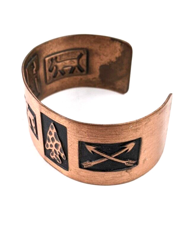 1950s Wide Copper Cuff Bracelet by Bell Trading Post Native American Motif
