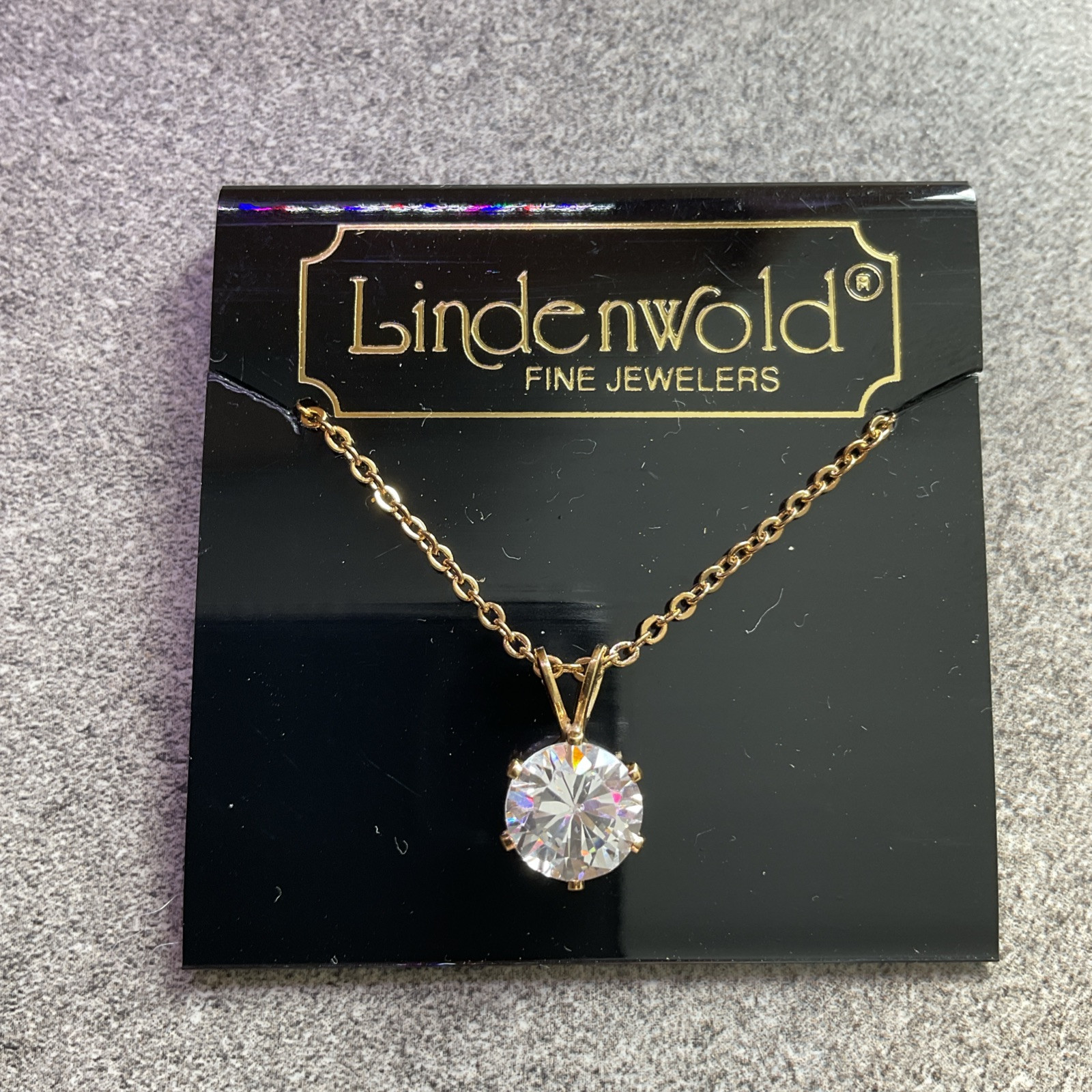Lindenwold Fine Jewelers Gold-Tone 16″ Necklace Round Cubic Zirconia Vintage NEW