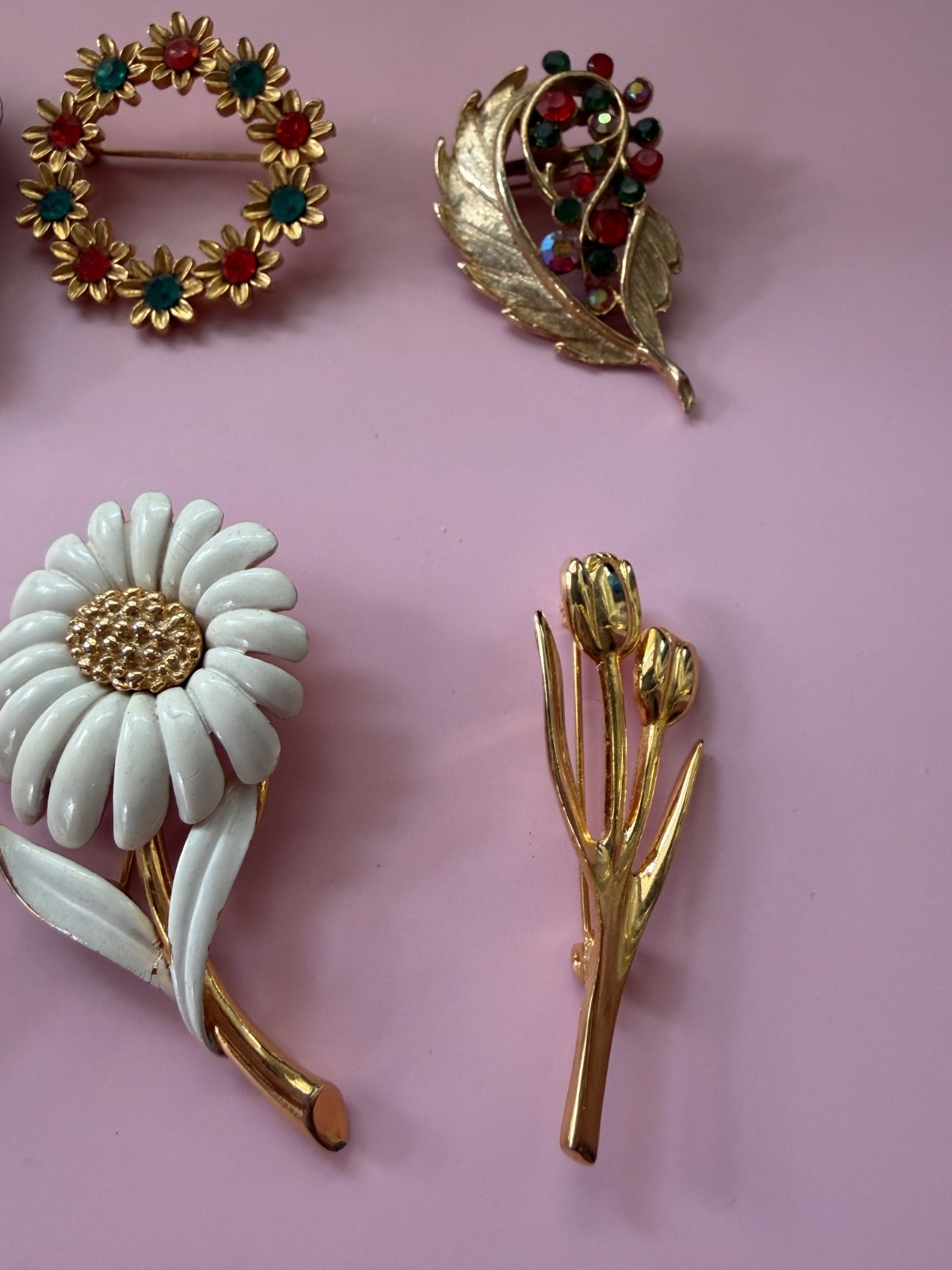 Vintage Brooch Lot Gold Silver Tone Floral Leaf Rhinestone 50s 60s 80s