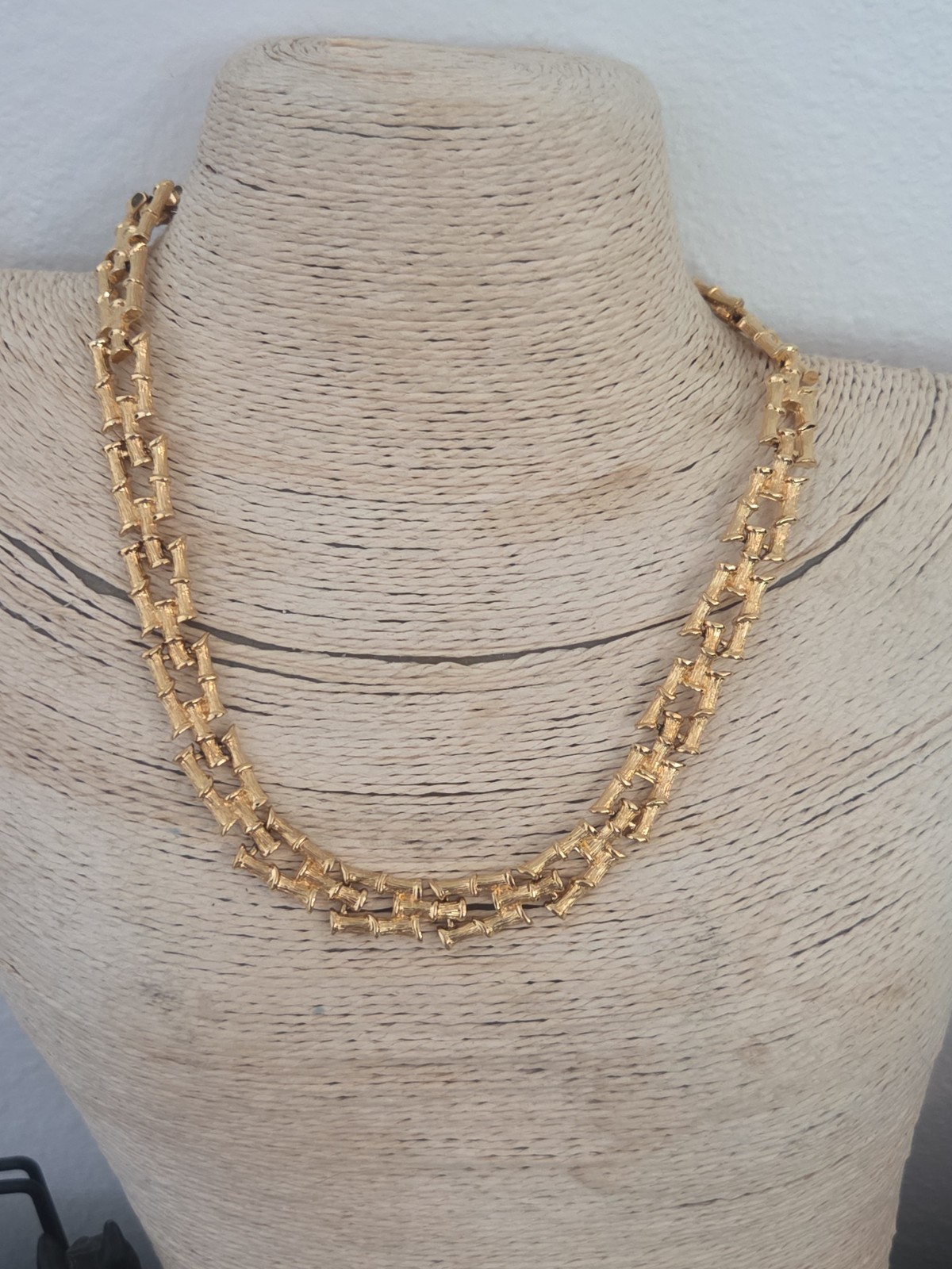 Vintage 60’s Gold-Tone Bamboo Collar Necklace Signed Monet