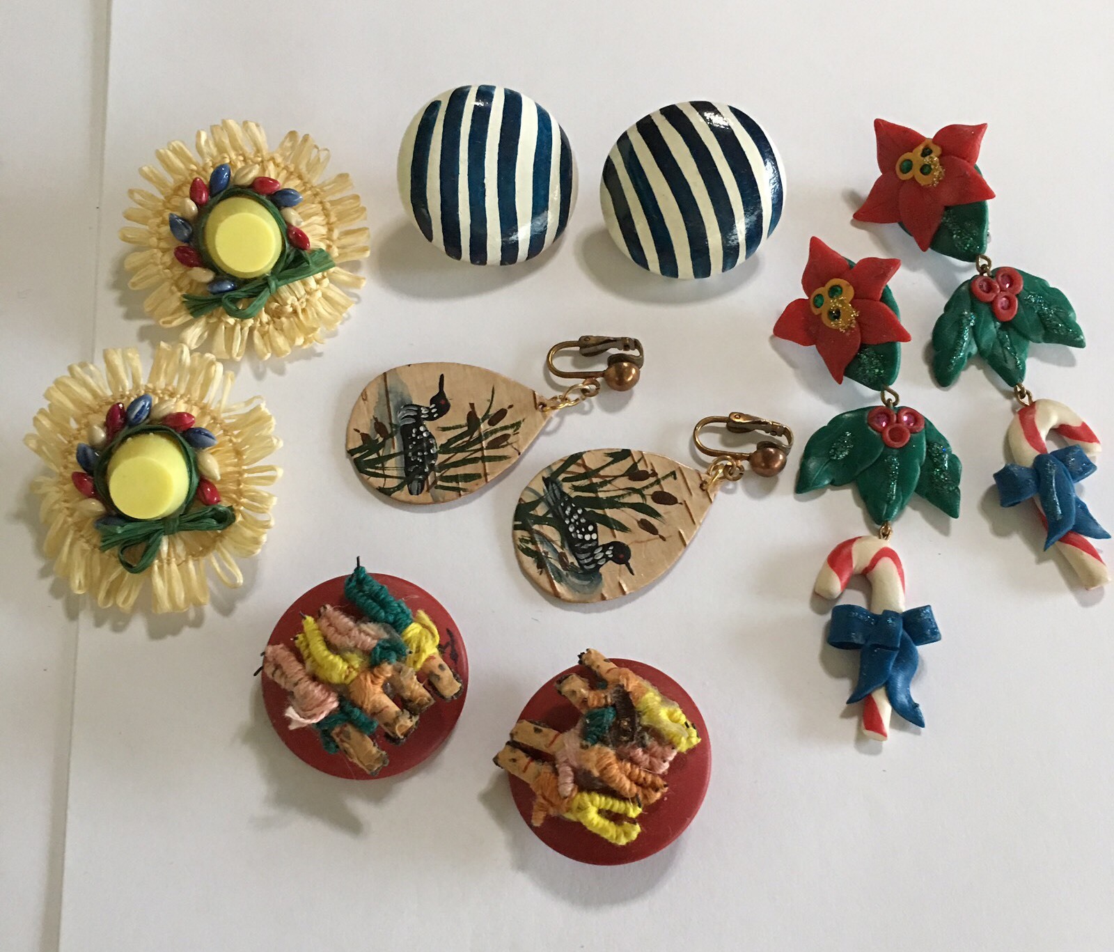 Lot Of 5 Clip On Women’s Costume Earrings HAND CRAFTED Fun Different