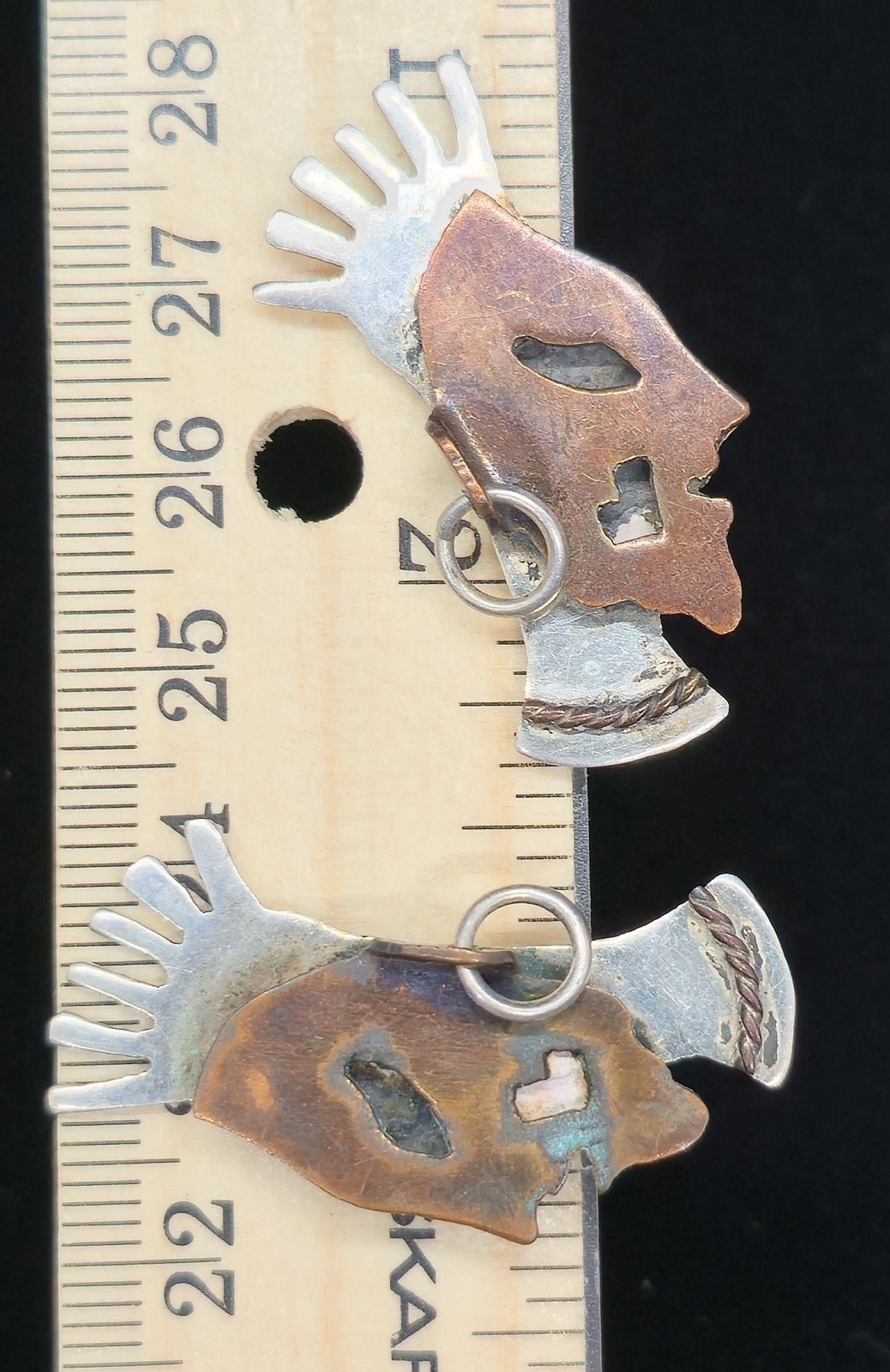 Vtg Mixed Metal Sterling Silver Taxco Mexico Signed Tribal Face Mask Earrings