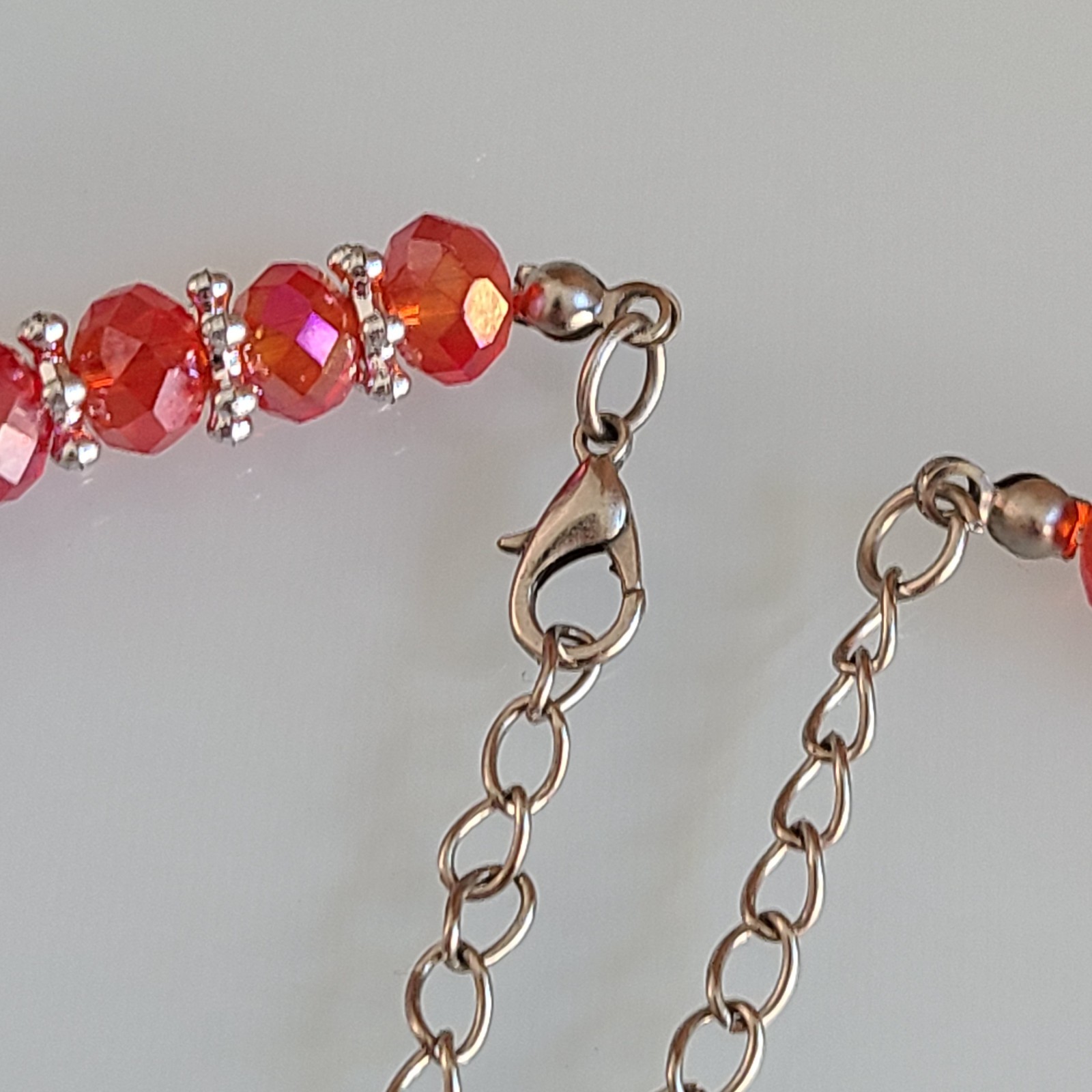 Vintage Fire Red Aurora Borealis AB Faceted Glass Crystal Choker Necklace 18.5”