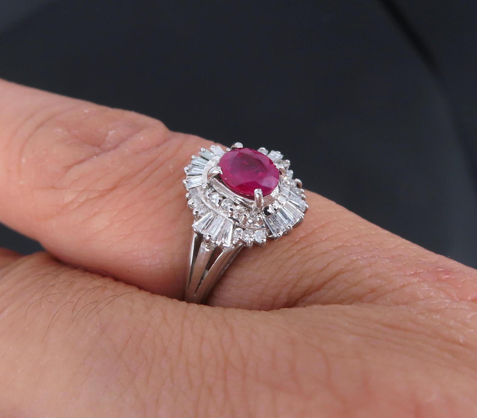 Fine 0.77ct Intense Red Ruby & 0.35ct Diamond Platinum Cocktail Ring Size 6.75