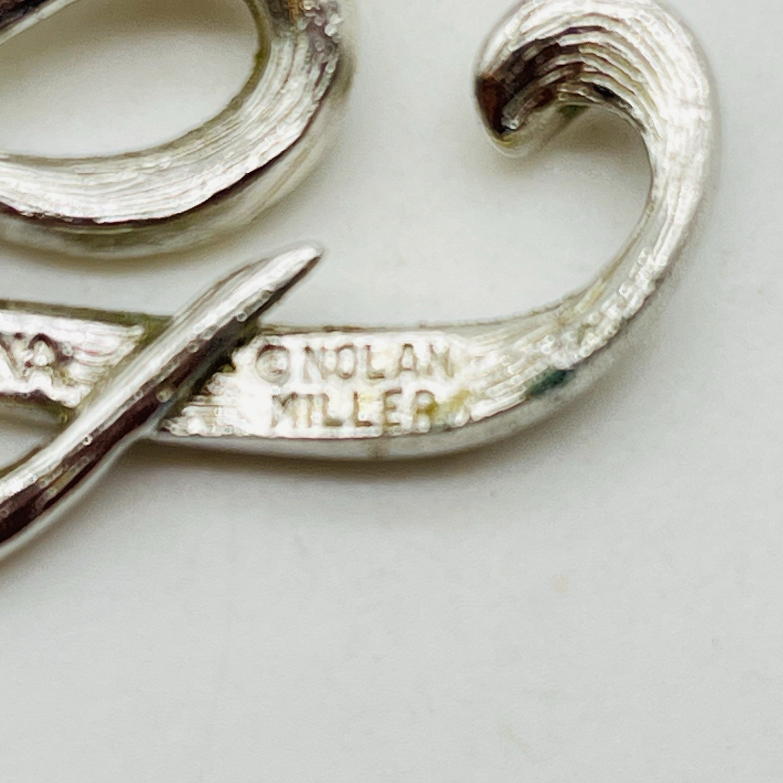 Nolan Miller Monogram Pendant Cursive Letter P Rhinestone Silver Tone 1.5″
