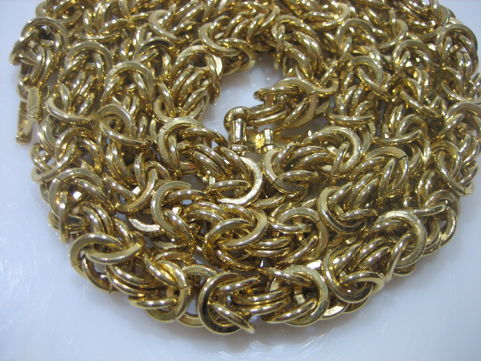 Vintage Style Gold Tone Chunky Byzantine Chain Necklace Heavy Statement Jewelry