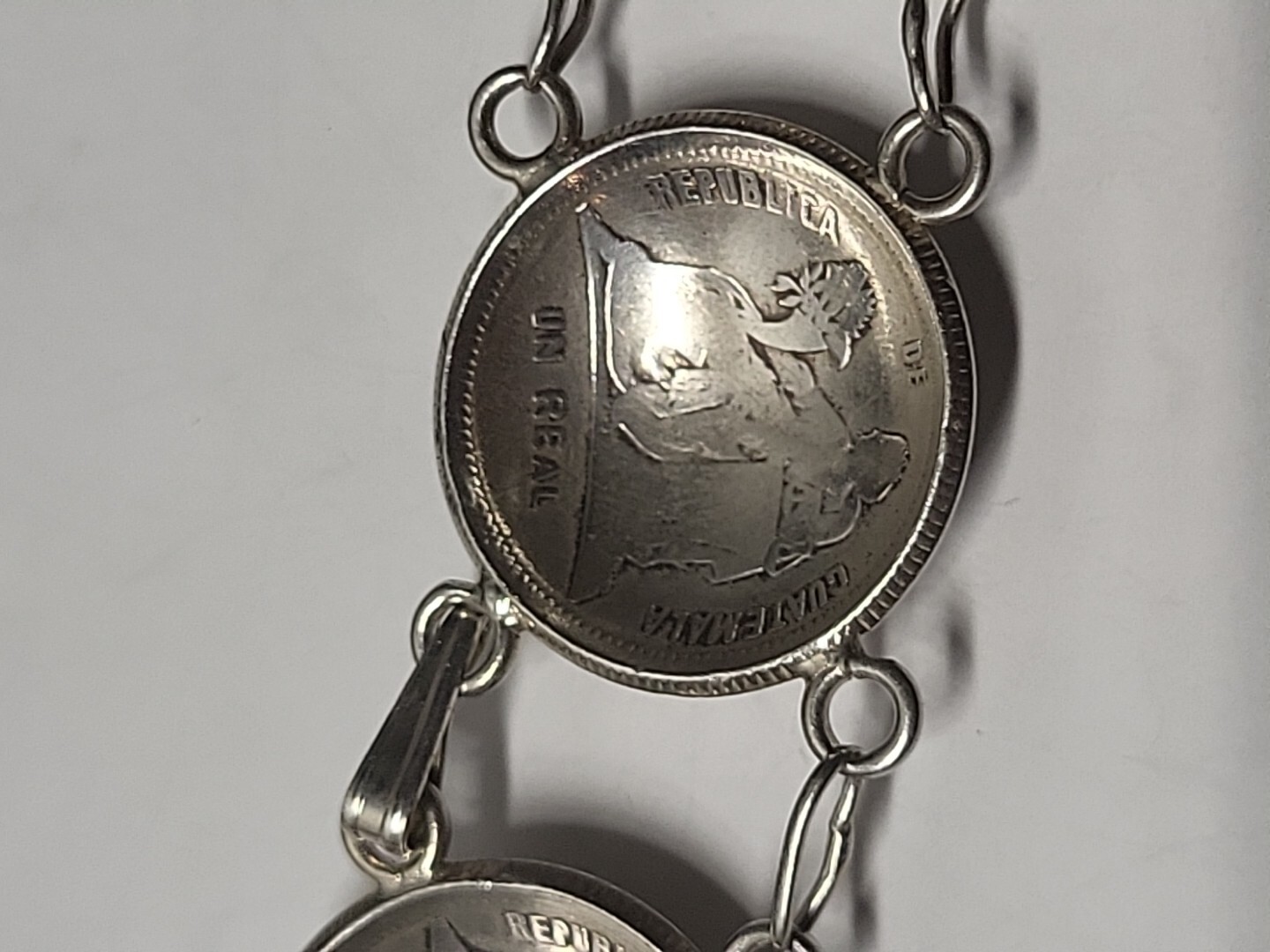 Antique Sterling Silver Coin Bracelet Republic De Guatemala 1833 1890 Coins