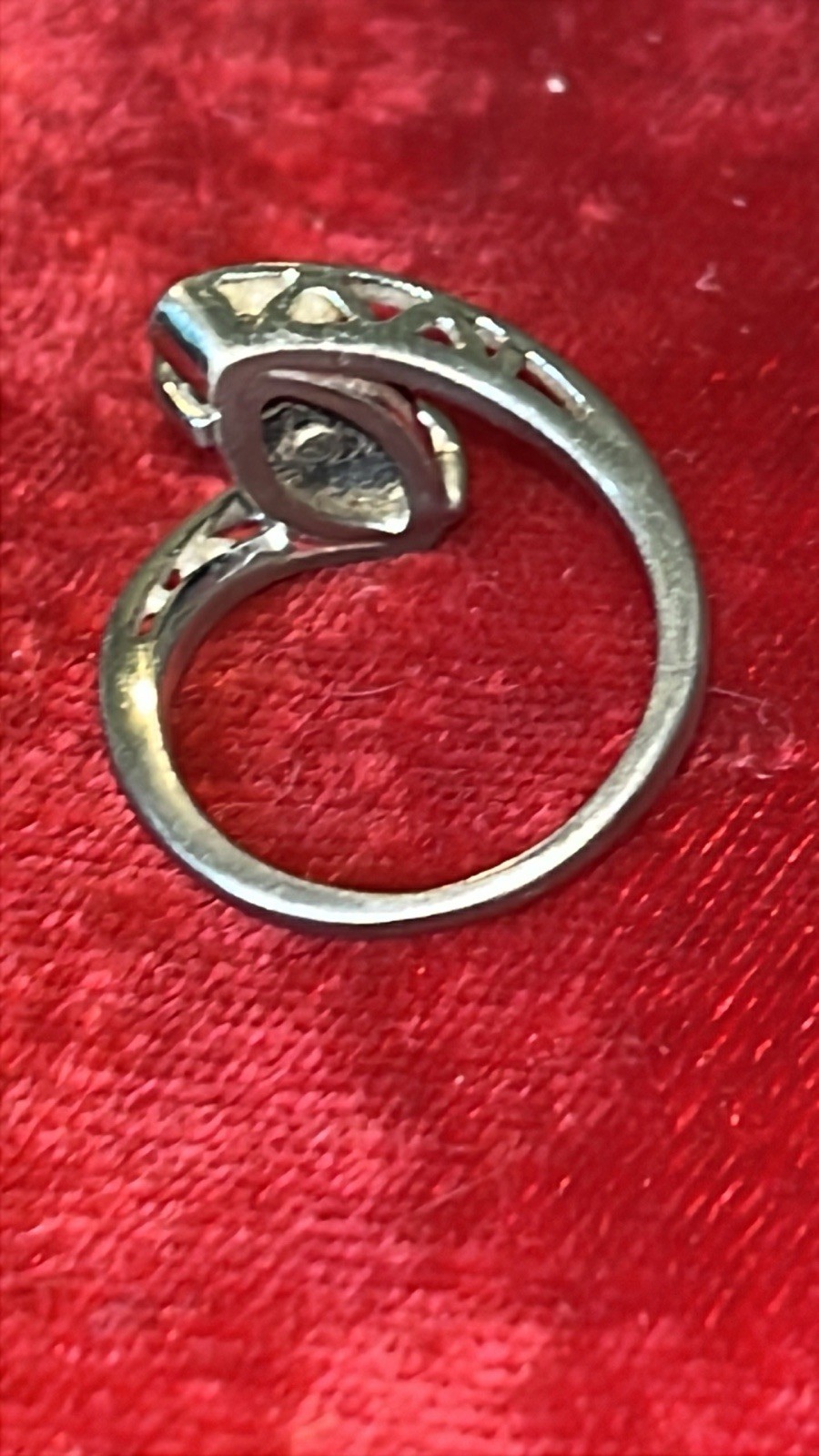 Vintage Marquise Shaped Black Onyx Stone W Diamond Center Sterling band Size 7