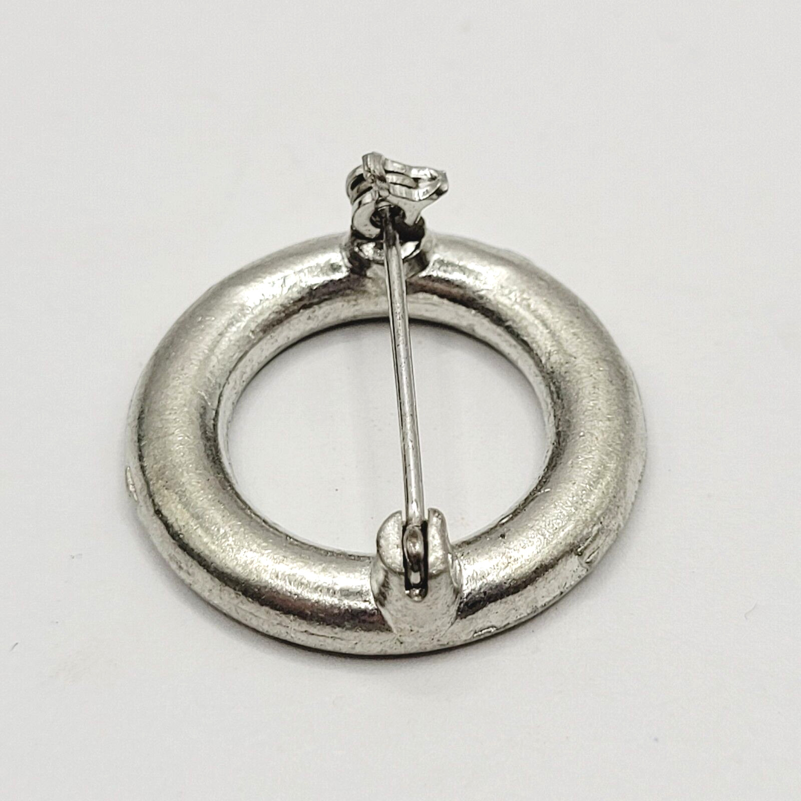 Sparkly Rhinestone Ring Circle Silver Tone Scatter Scarf Brooch Pin Vtg 1970s