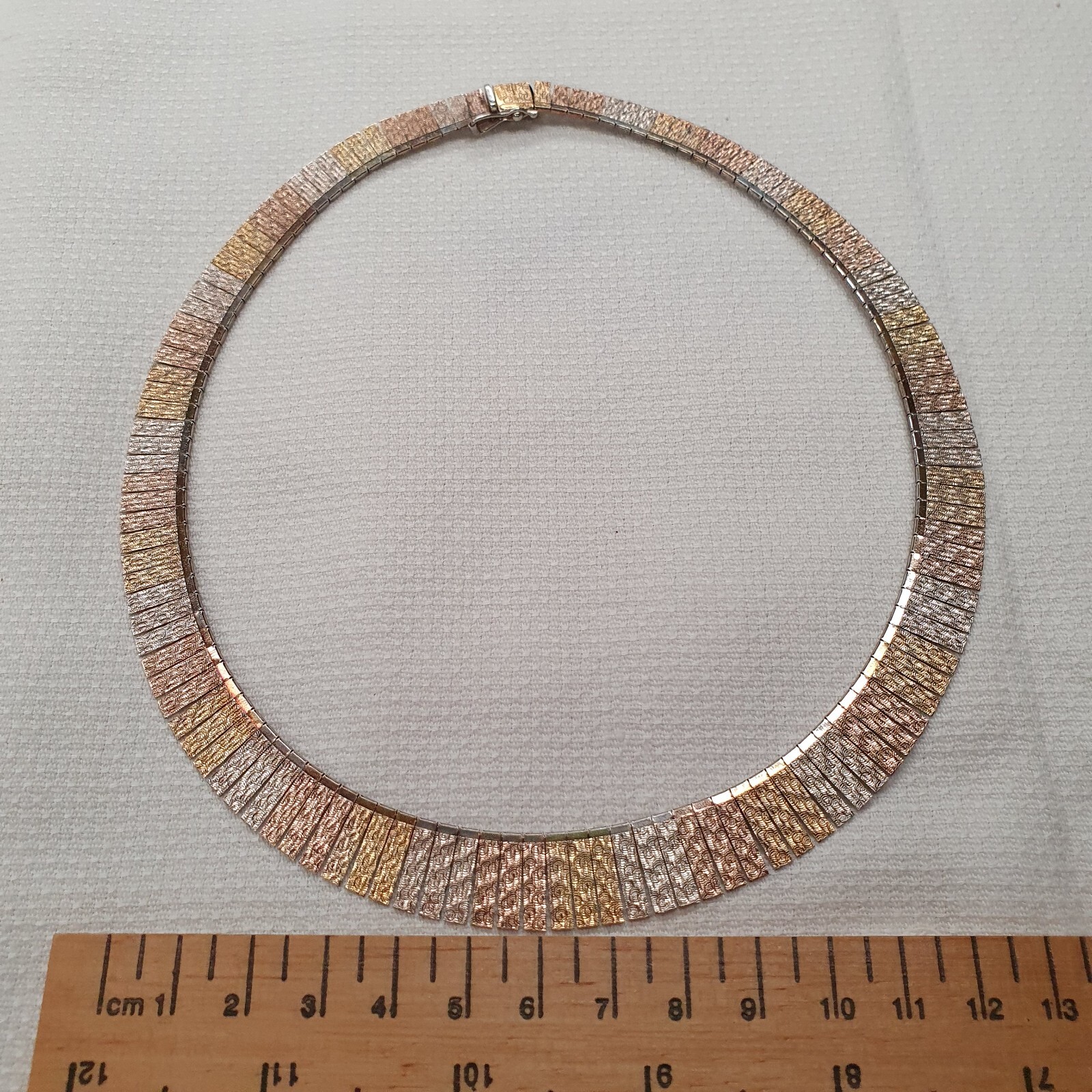 Vintage 3 toned sterling silver, rose and yellow gold plated collar necklace