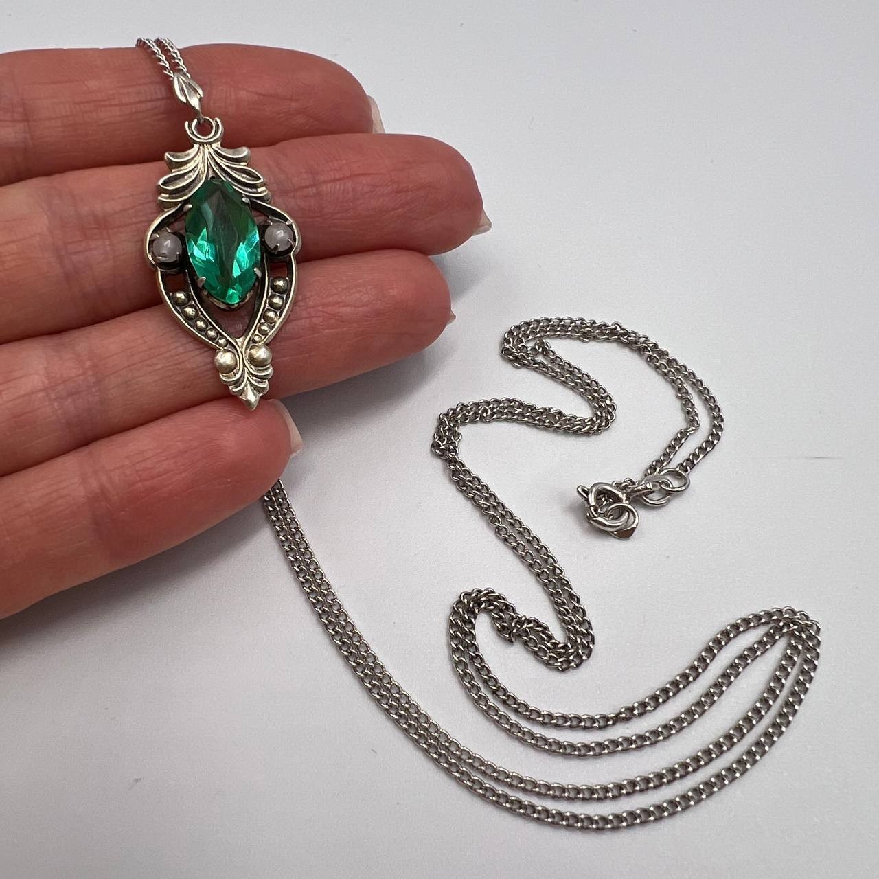 Vintage Soviet Sterling Silver 875 Women’s Jewelry Chain Necklace Pendant Marked
