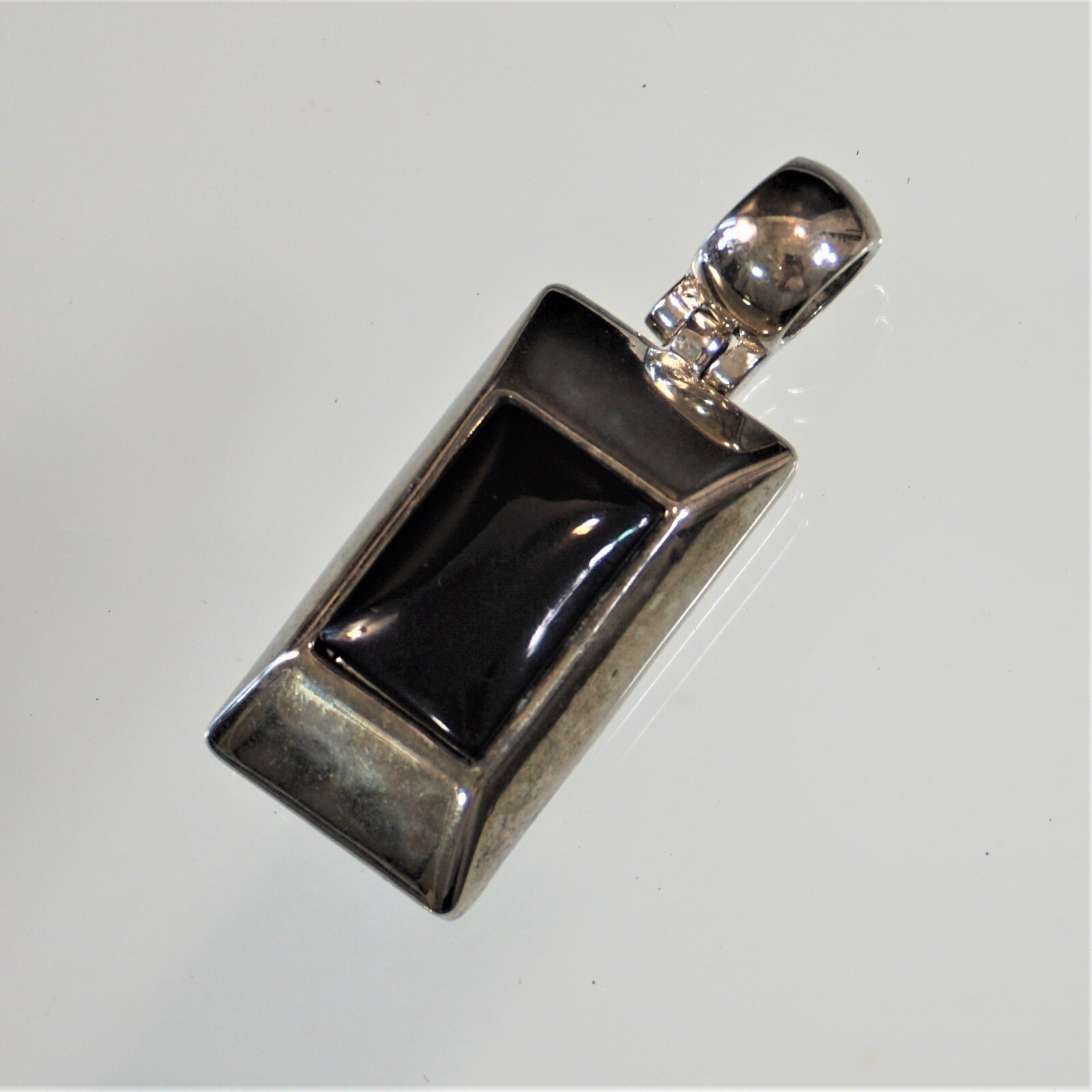 Vintage Modernist Pendant Unisex Silver Tone With Large Black Center