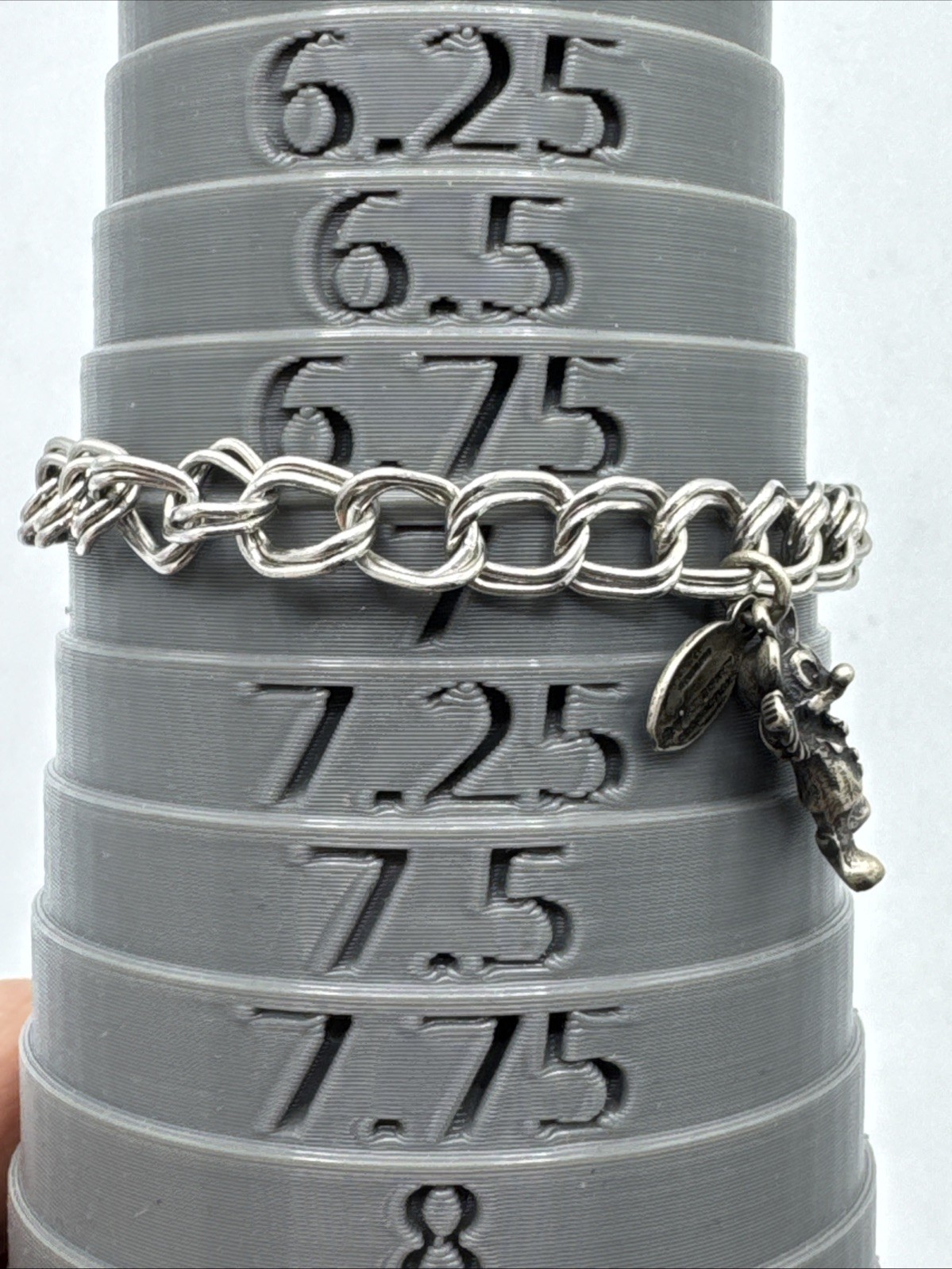 Vtg Sterling Silver 925 Double Link Chain Disney Micky Mouse Charm Bracelet 6.75