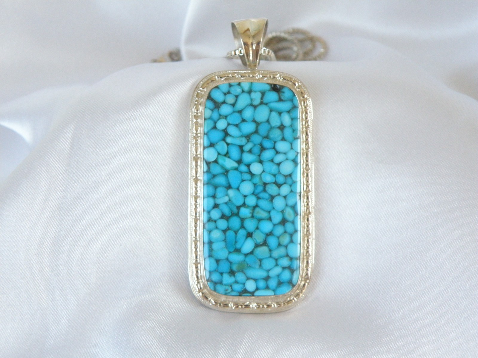 Huge Sterling Silver 925 Large Mosaic Turquoise Statement Pendant Necklace