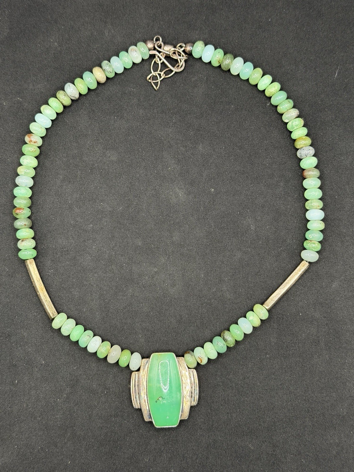 Vtg Jay King DTR Sterling Silver Green Bead Necklace Pendant 17-18 Inch Length