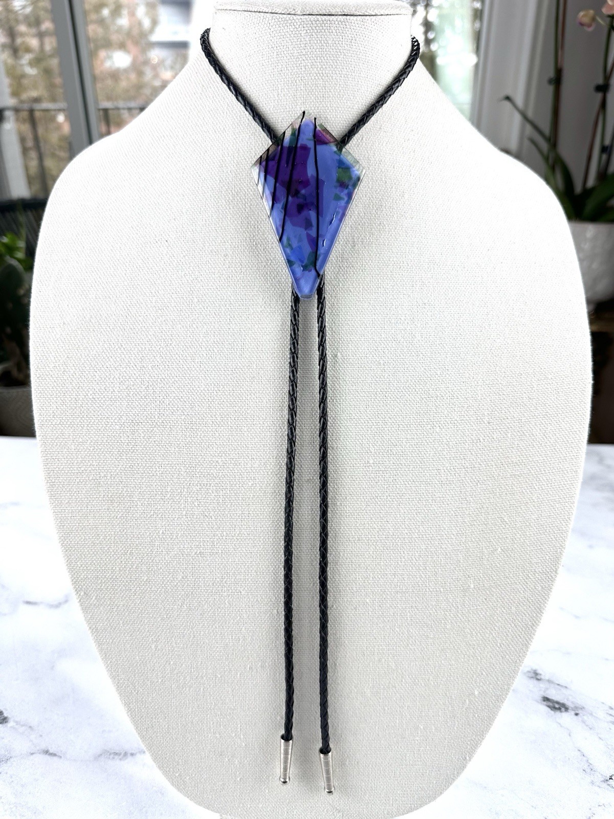 Stunning Large Vintage Fused Glass Western Bolo Tie
