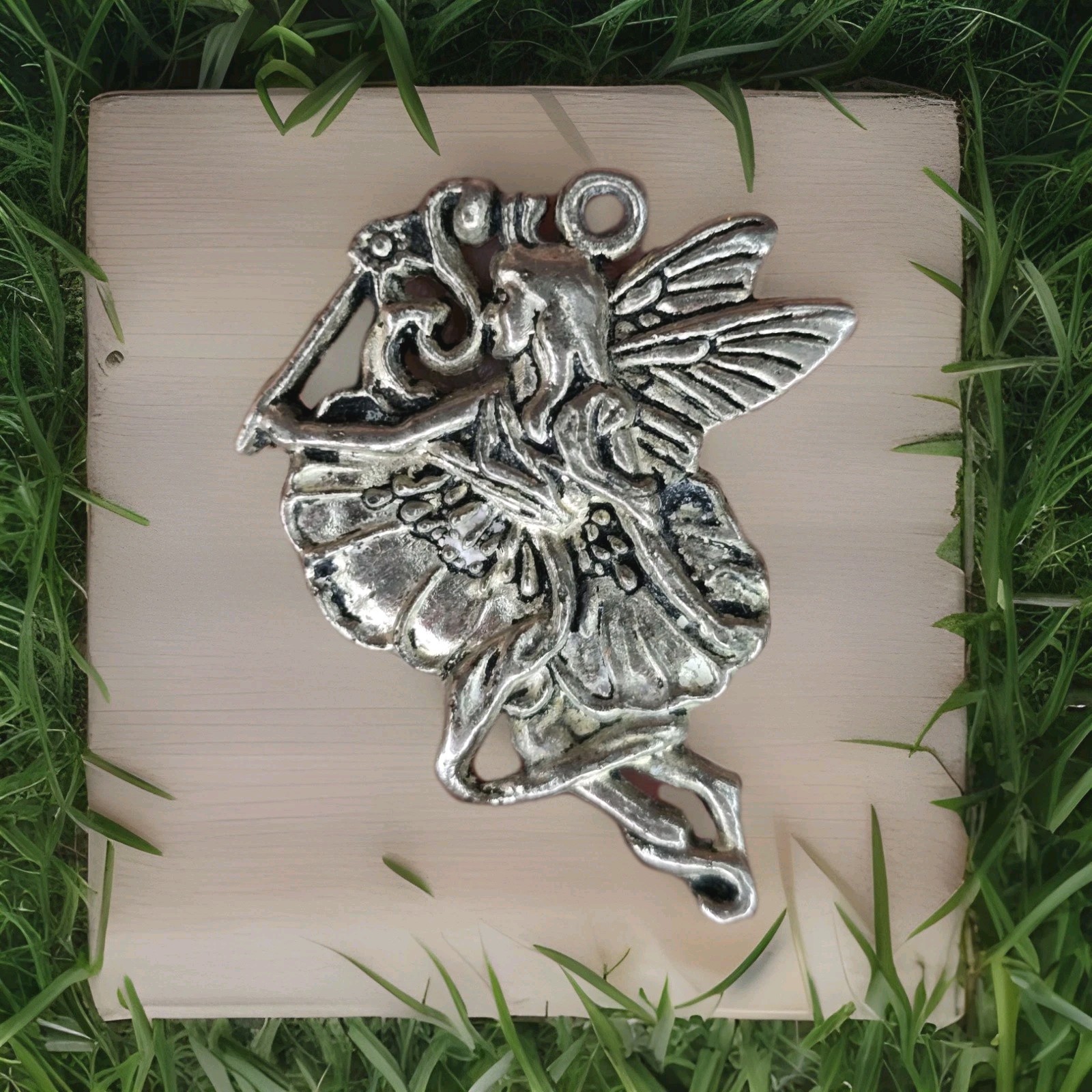 Vintage Fairy Ballerina Pendant Charm Silver Tone Winged Dancer Whimsical #492