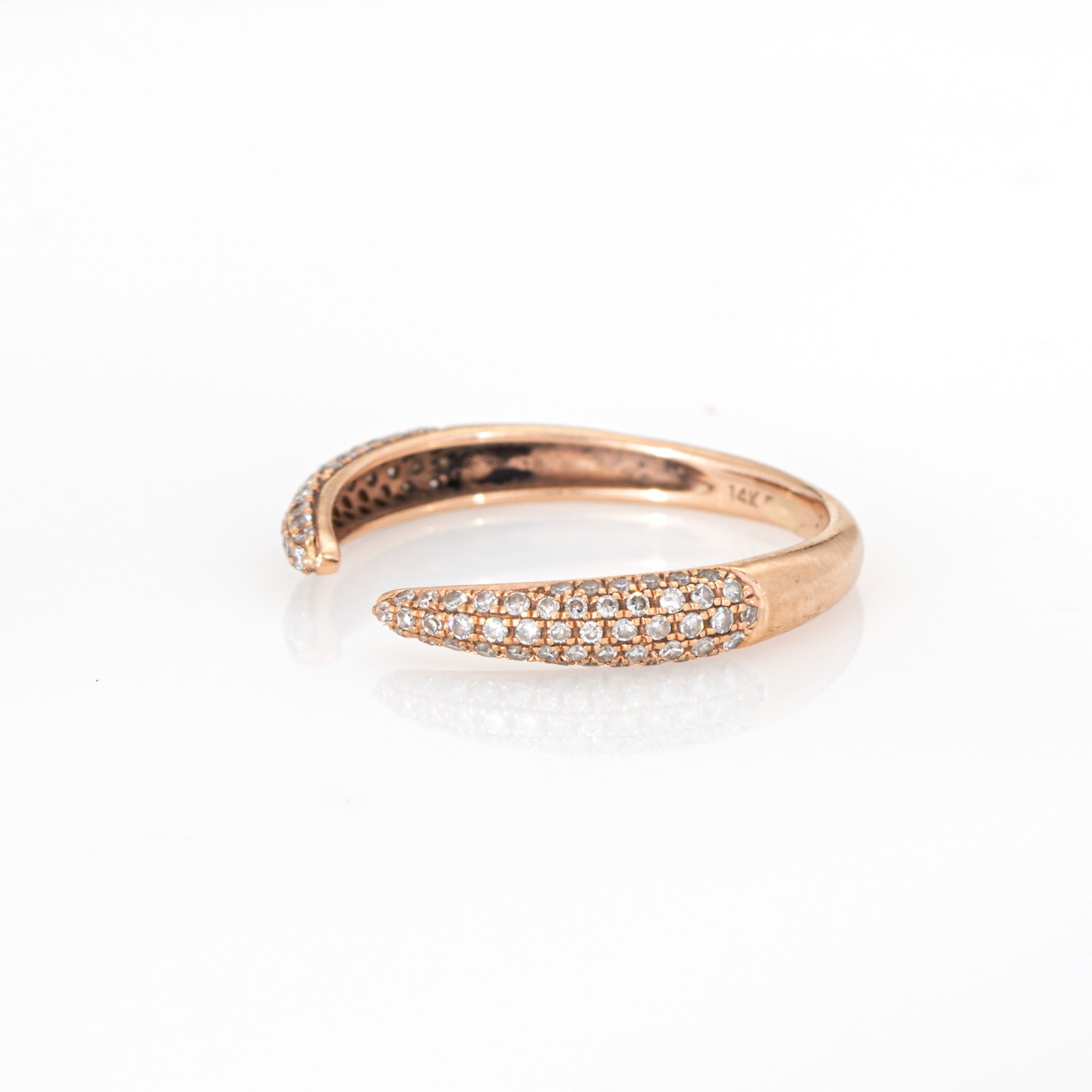 Diamond Claw Ring Sz 5.75 Open Pave Band 14k Rose Gold Estate Fine Jewelry