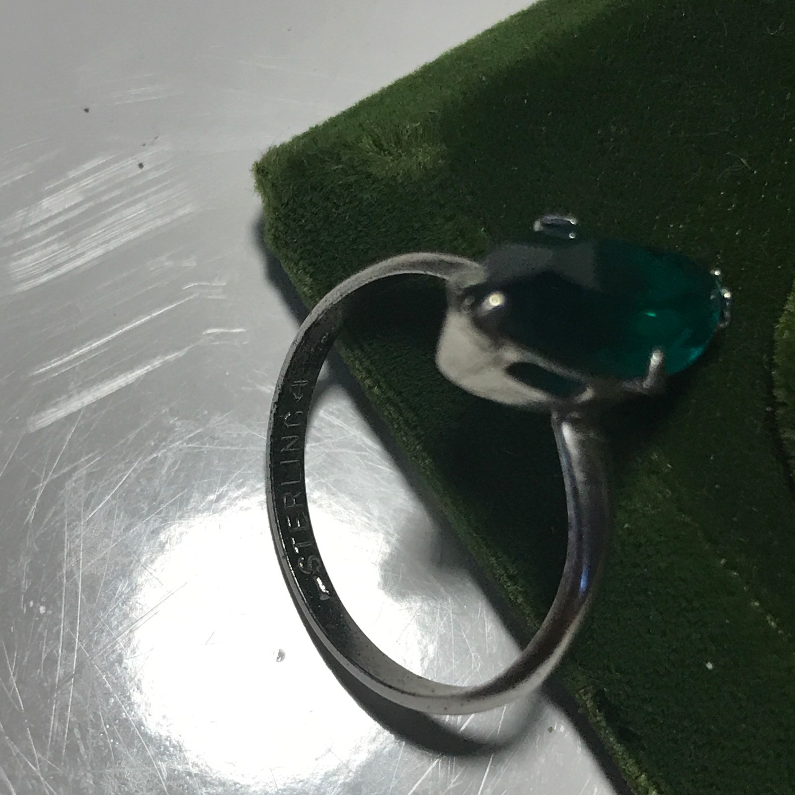 Vintage Stamped Sterling Silver & Sim. Emerald Ring Sz 6.5 Vargas May Birthstone