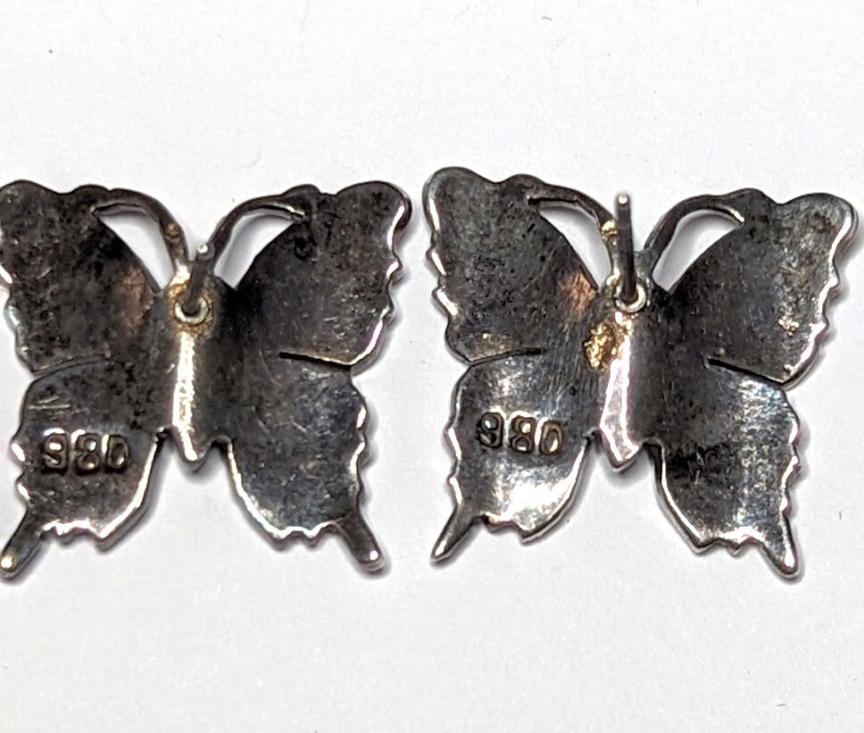 Vintage Fine 980 Silver Espinosa Butterfly Earrings Enamel Mexico Unsigned