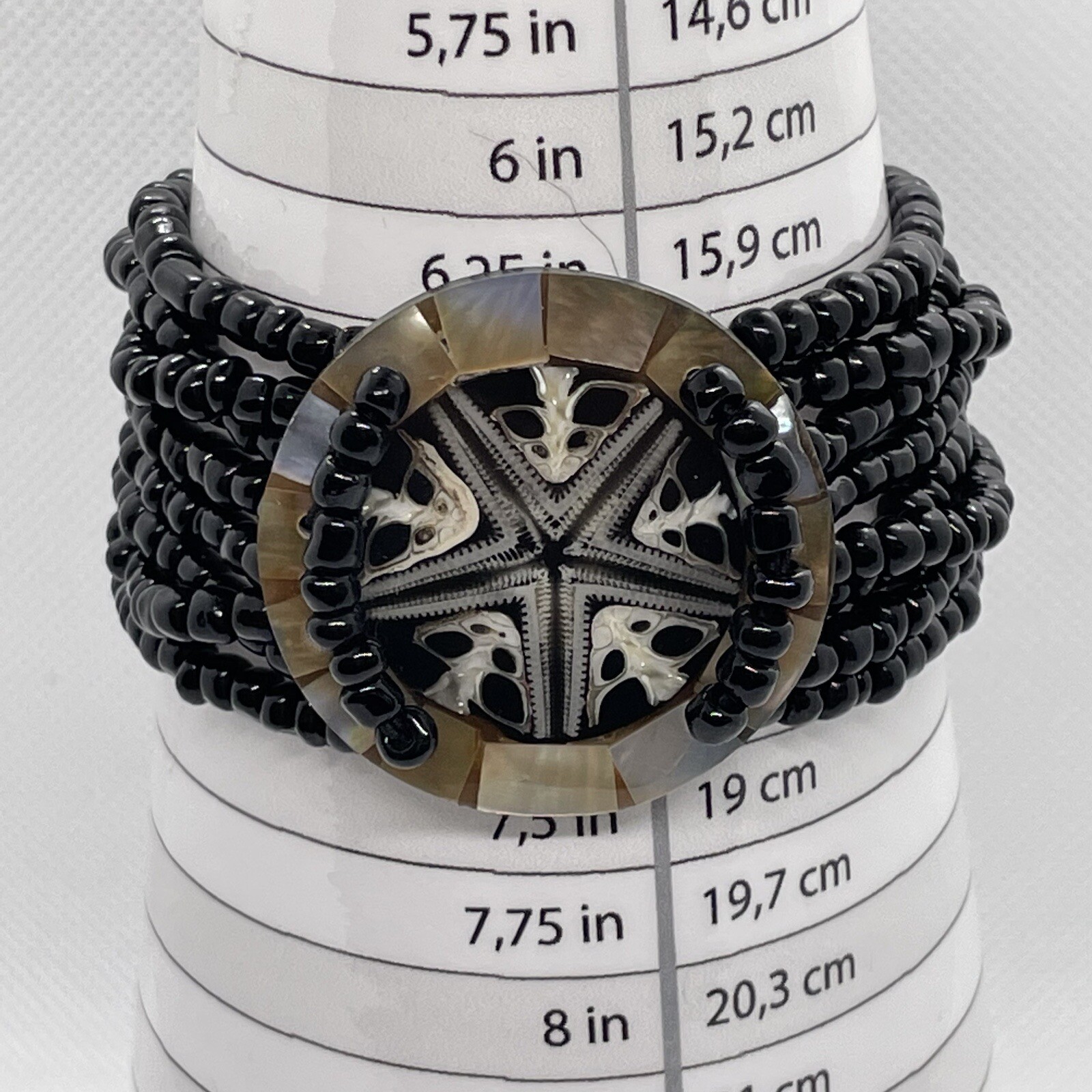Starfish Stretch Cuff Bracelet MOP Mother Of Pearl And Black Seed Bead