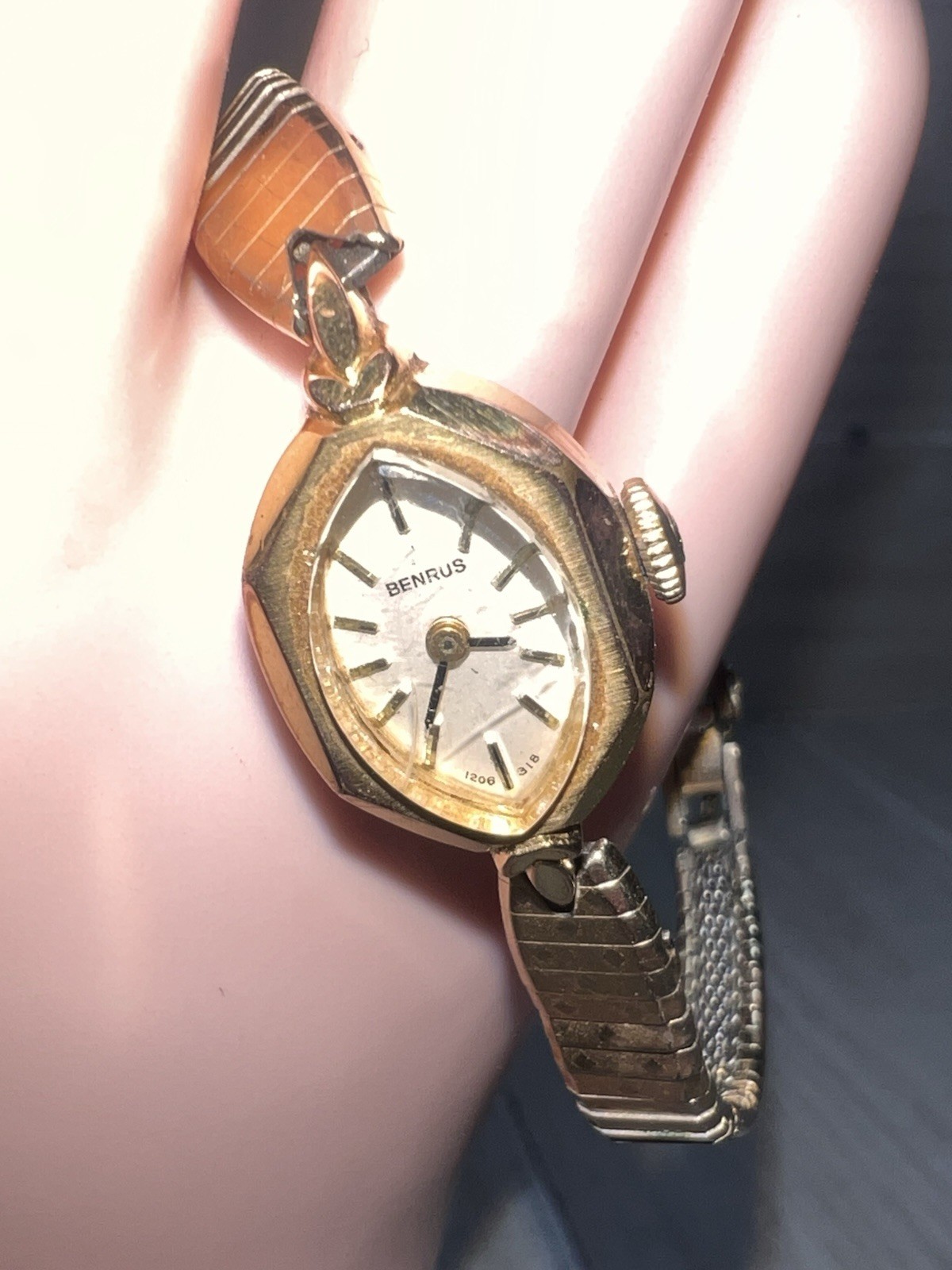 BENRUS WOMENS VINTAGE MANUAL WIND WATCH 14K G.Electroplate Face 10k GF BAND MCM