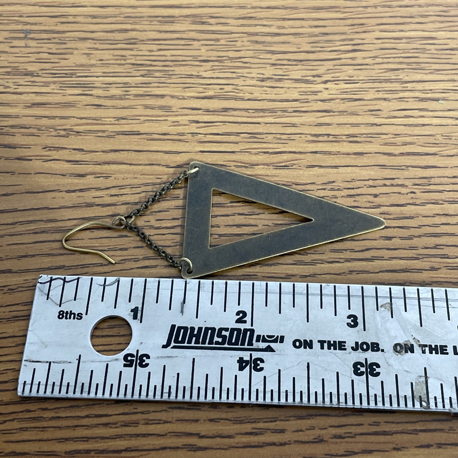 2 Pairs Brass Earrings Vintage Dangle Hook Triangle And Chain