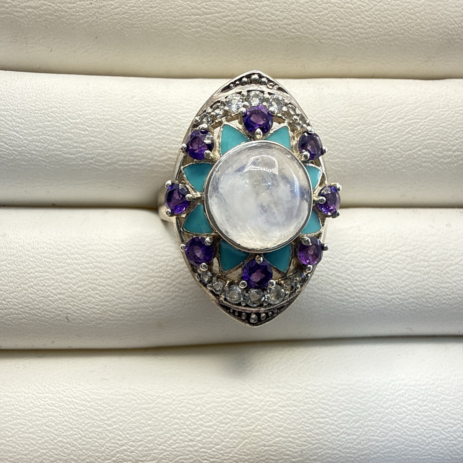 Nicky Butler Ring Amethyst Moonstone Enamel Sterling Silver sz 9 Blue Purple 925