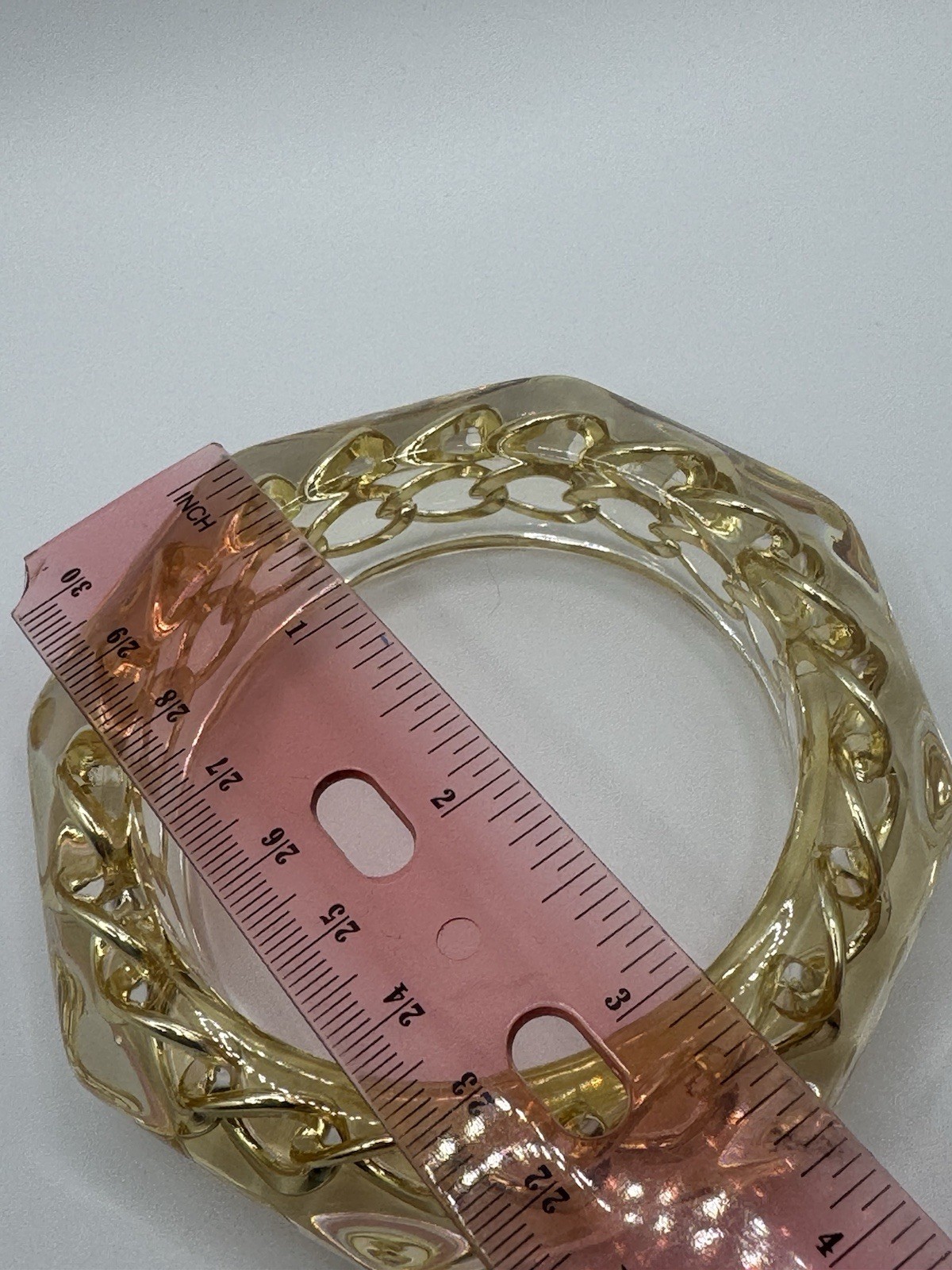 Luxury Vintage 1950s Faceted Lucite Bangle With Gold-Plated Curb Chain Bracelet