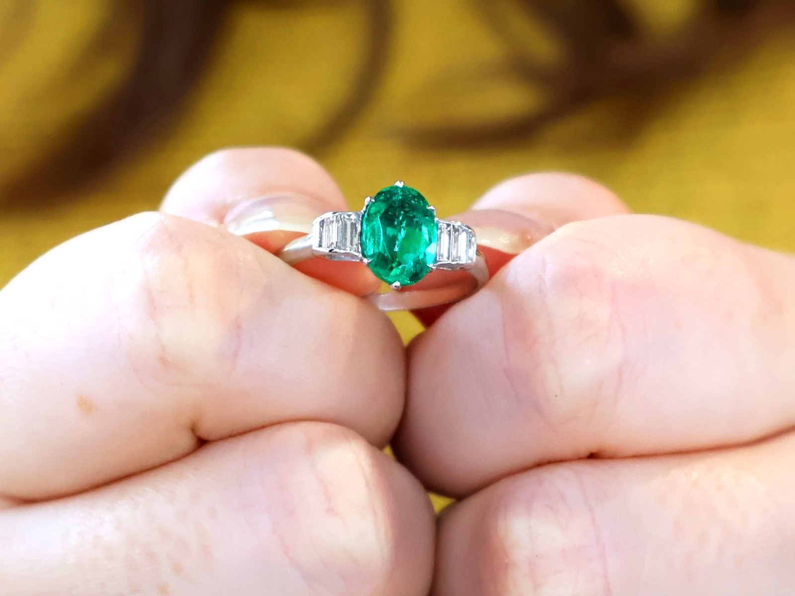 Antique 2.10Ct Emerald and 0.42Ct Diamond, Platinum Dress Ring Circa 1935