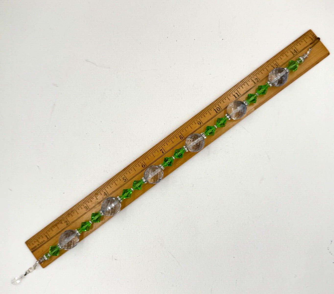 LRG MOONSTONE CLR FACETED CRYSTAL BEADS VIVID GREEN BI CONE ROUNDEL SPC NECKLACE