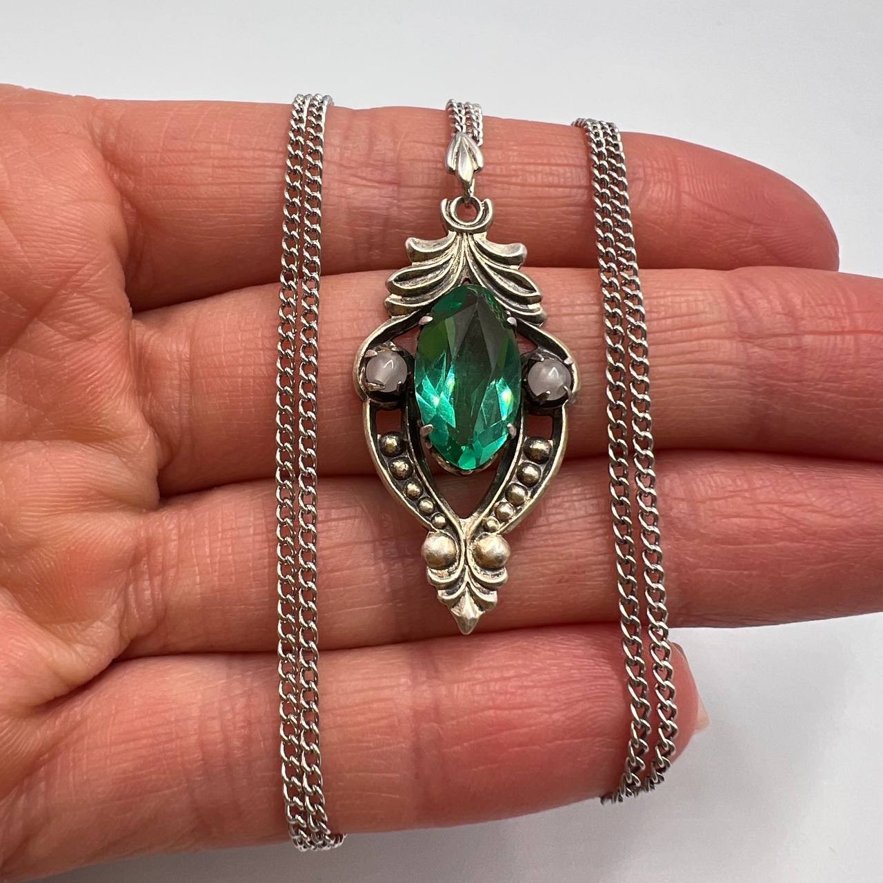Vintage Soviet Sterling Silver 875 Women’s Jewelry Chain Necklace Pendant Marked
