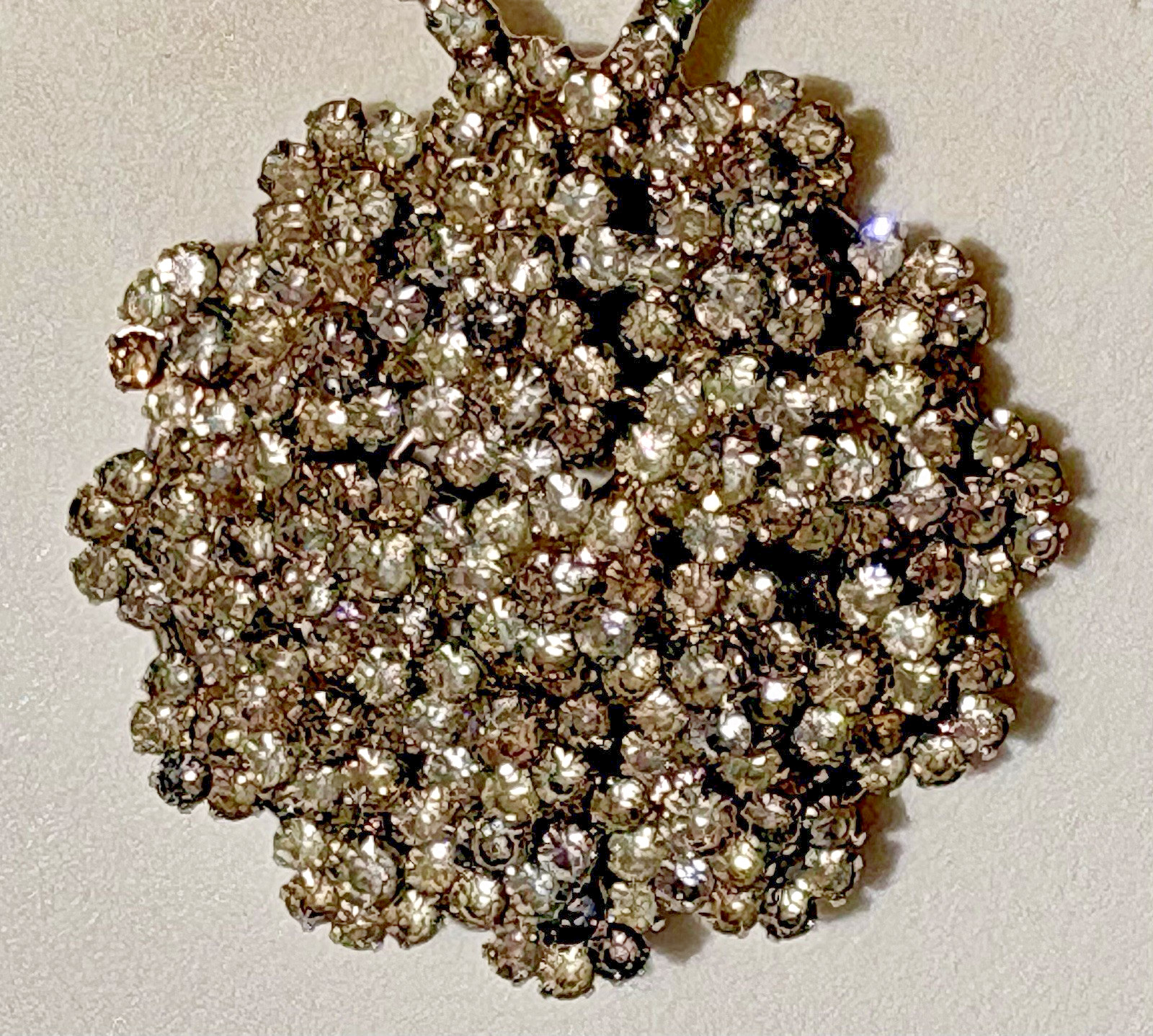 Vintage Rhinestone Floret Necklace 1.75″ Pendant Silver Tone Mid Century