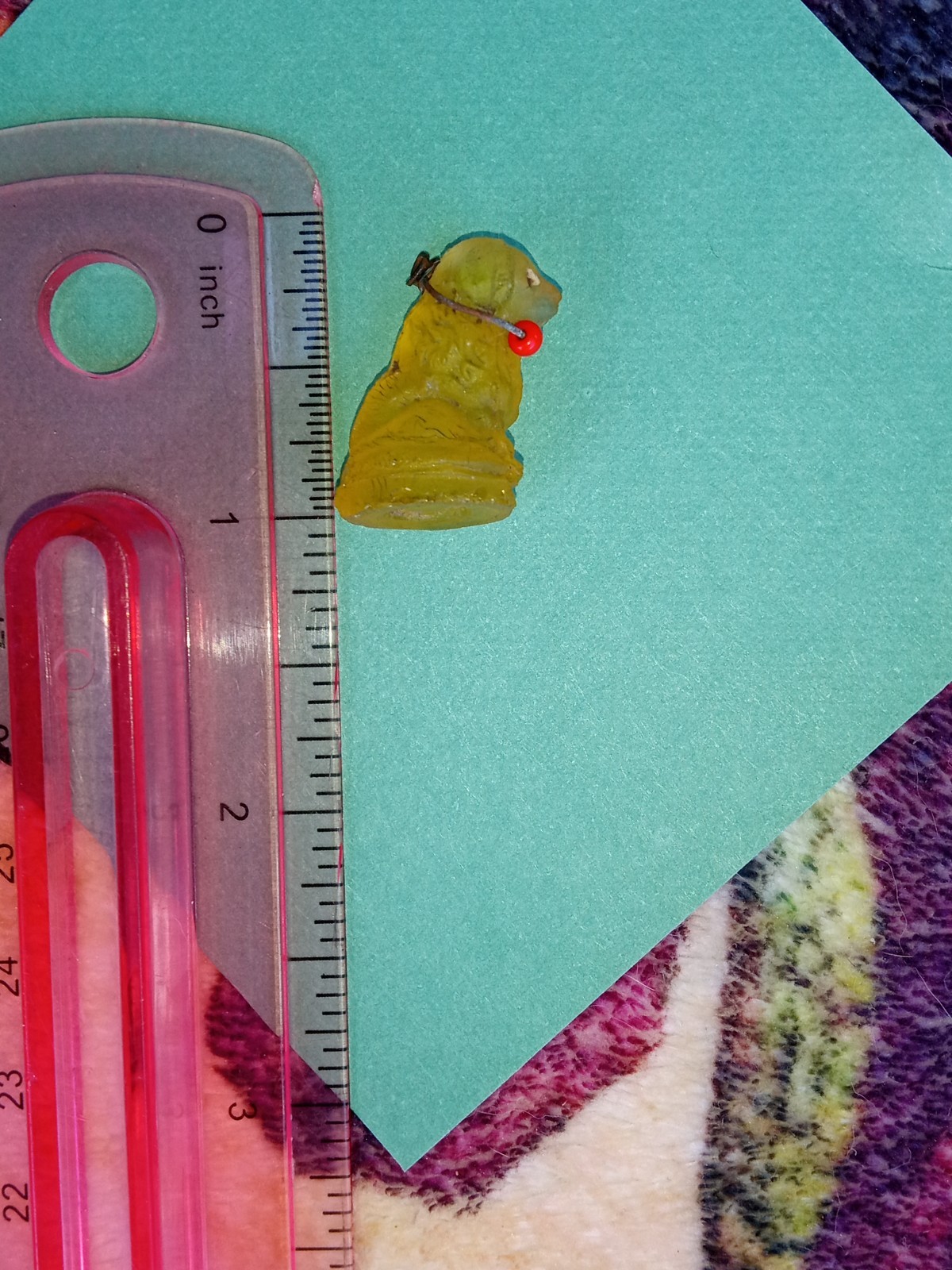 Antique, Vintage Czech Yellow Dog Cracker Jack Glass Charm, Prize, 1″