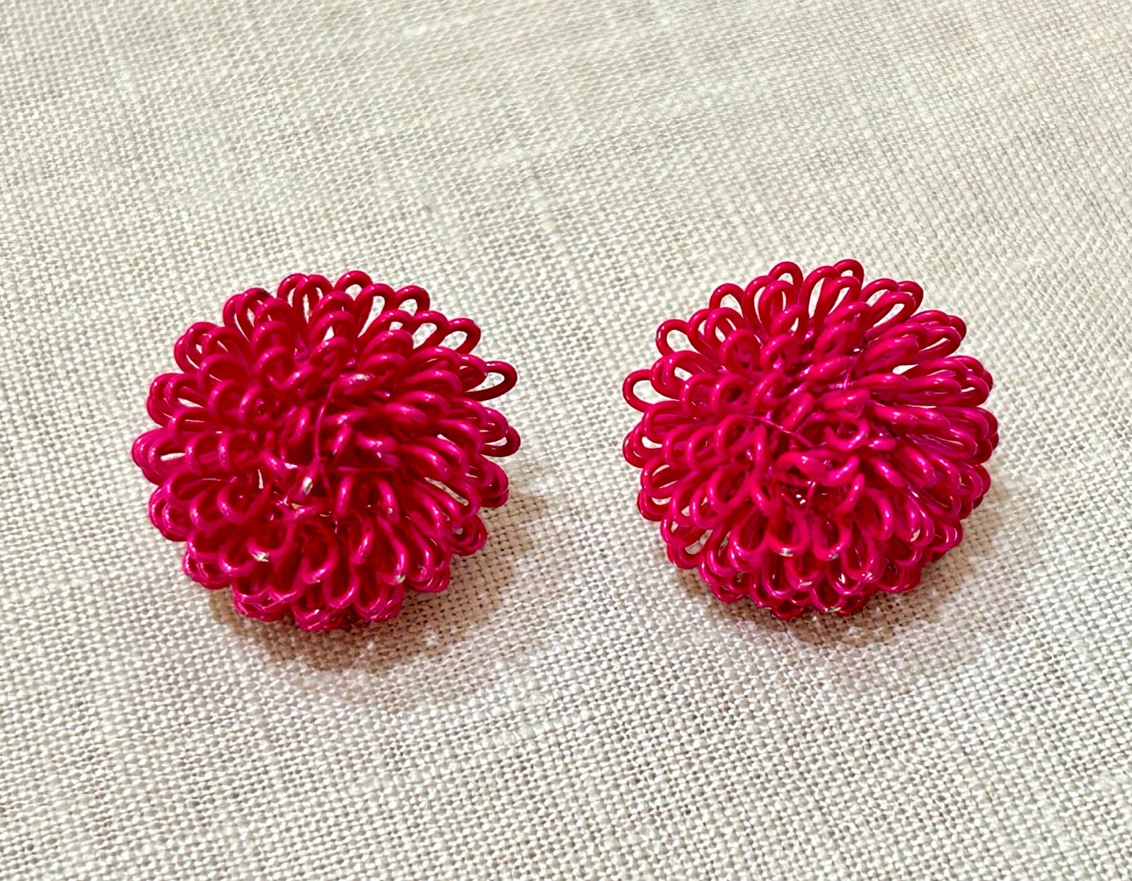 Vintage Earrings Lot of 3 Pairs 60s-80s Boho Tribal Enamel Pink Wire Hoop Studs
