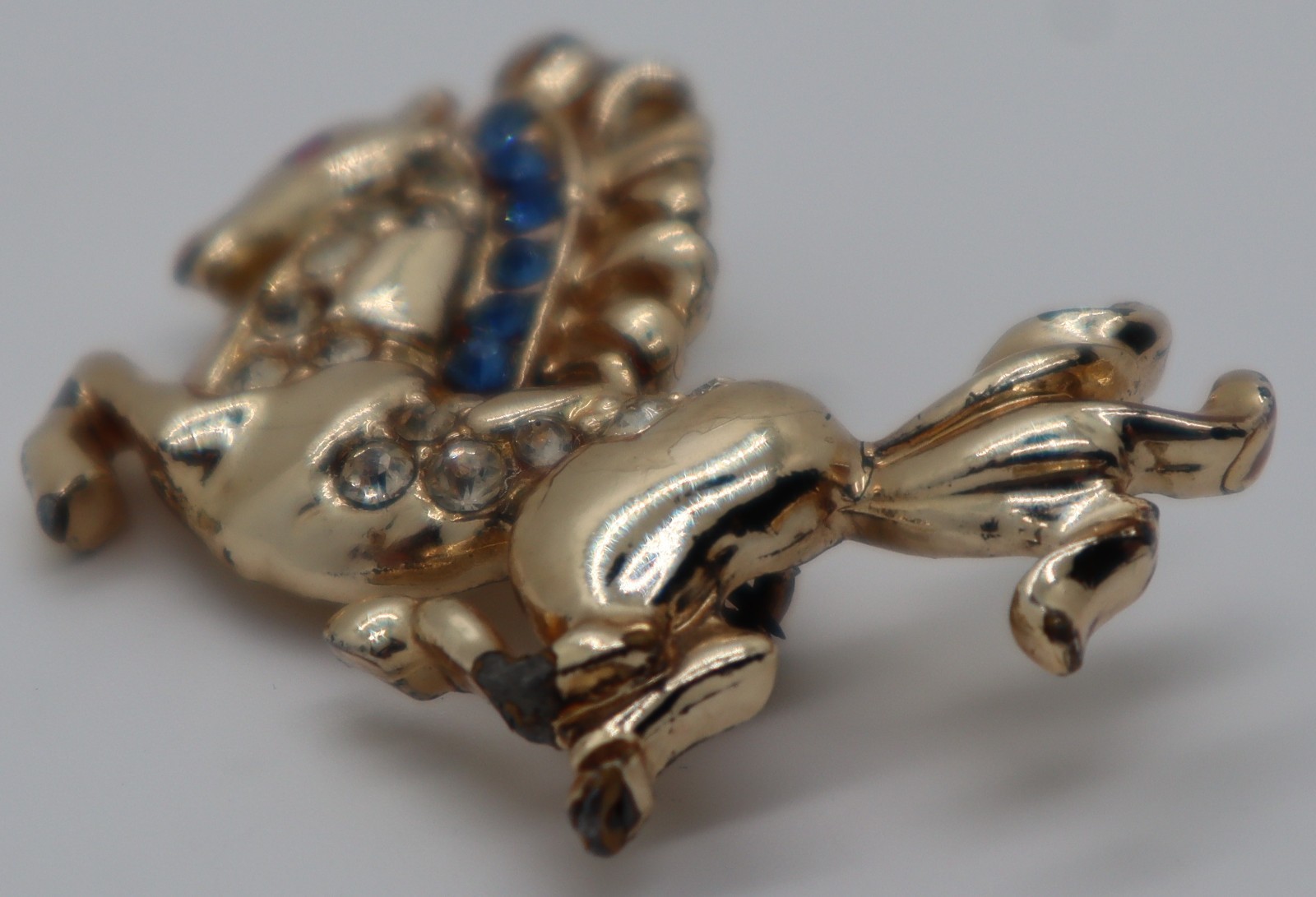 Vintage Figural Carousel HORSE Brooch Pin MCM Blue, Clear, Red Stones Gold tone