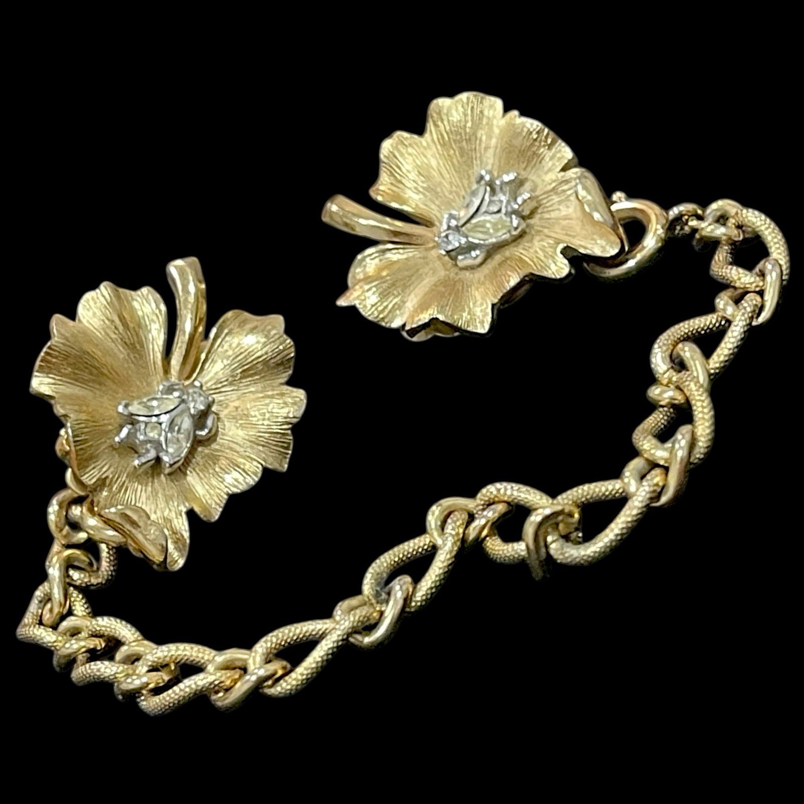 Crown Trifari Convertible Dress Clips or Earrings Leaf Rhinestone Insect Fly Vtg