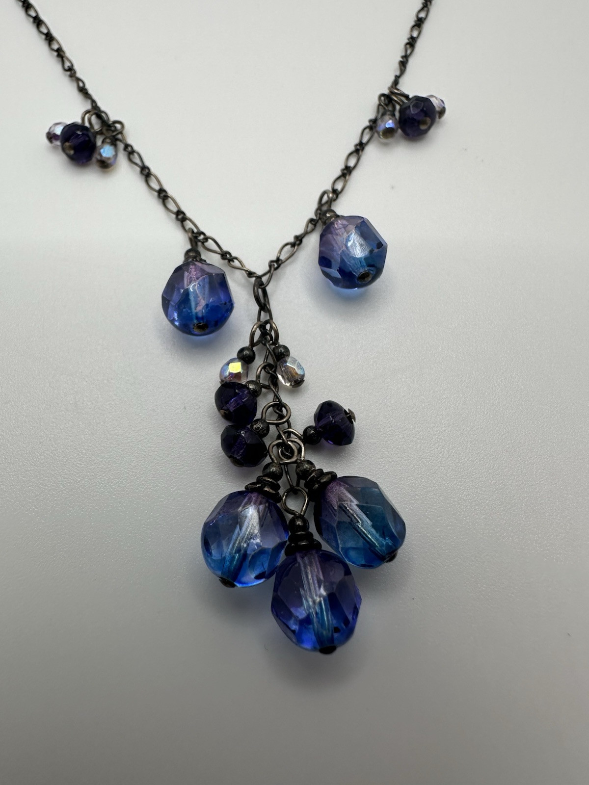 Vintage Sterling Silver Purple Blue Crystal Necklace 18”-20” JB23