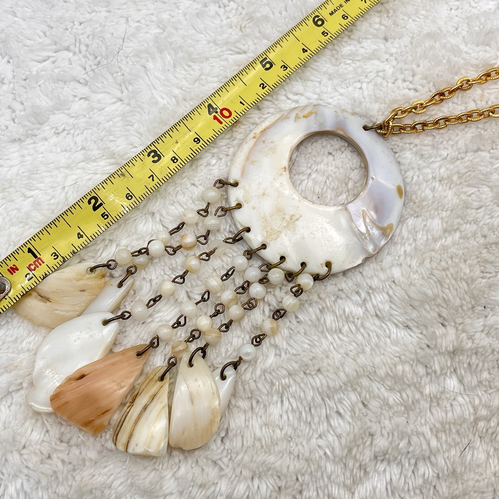 Vintage Shell Tassel Necklace Mother of Pearl 28″