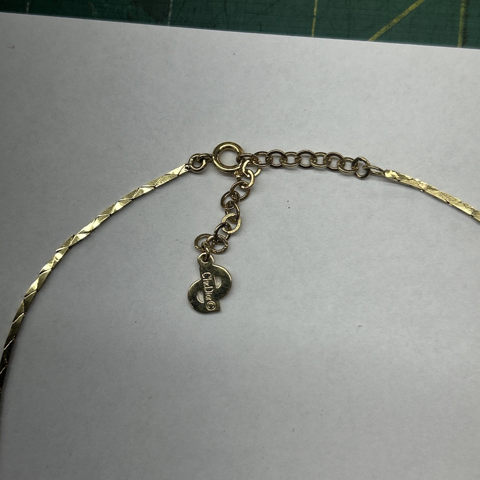 Christian Dior Crystal Baguette Necklace Gold Tone Purple Stone 15-17”