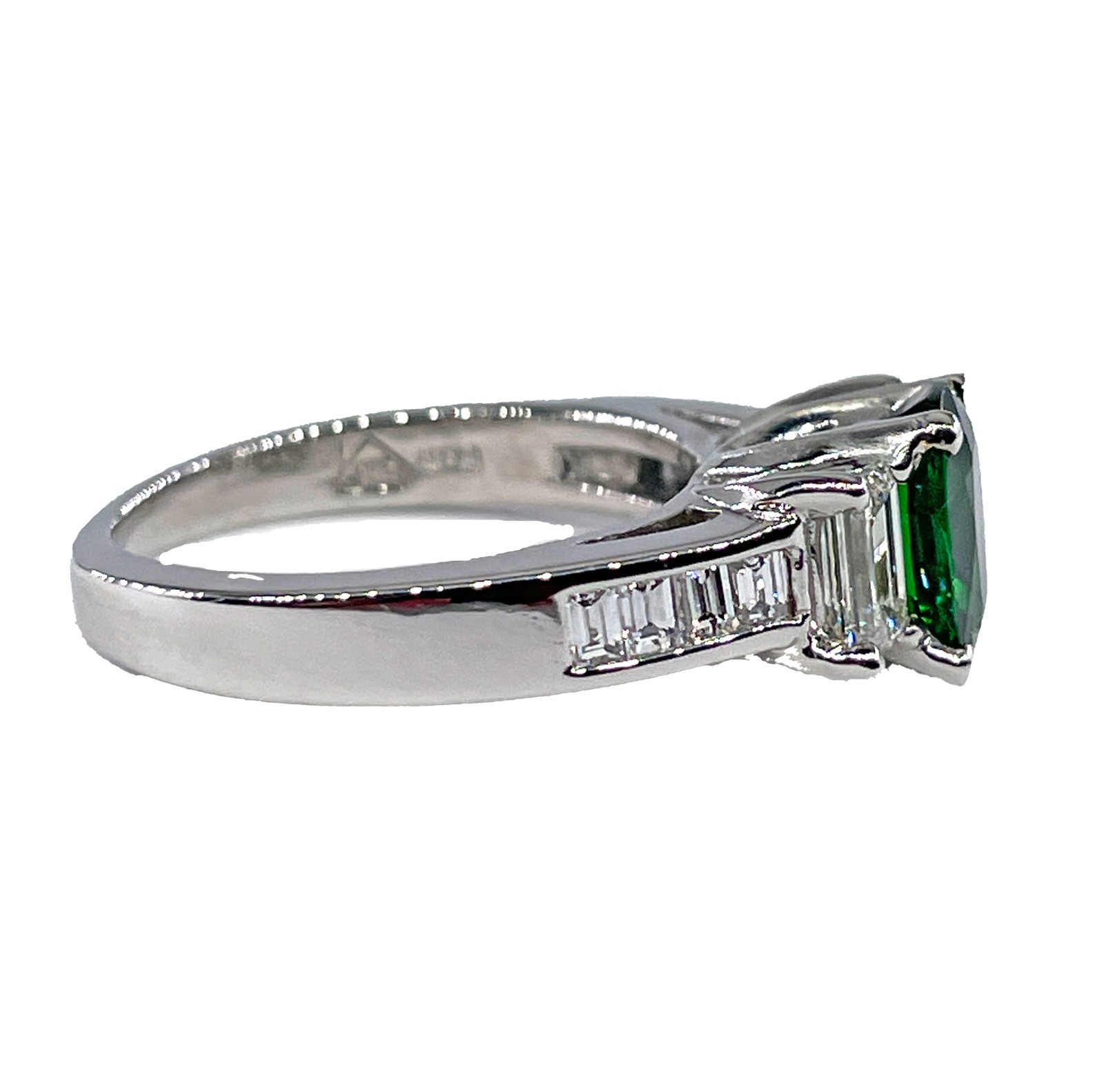 Vintage GIA 2.46ctw Natural Green Cushion Cut Tsavorite Diamond Platinum Ring