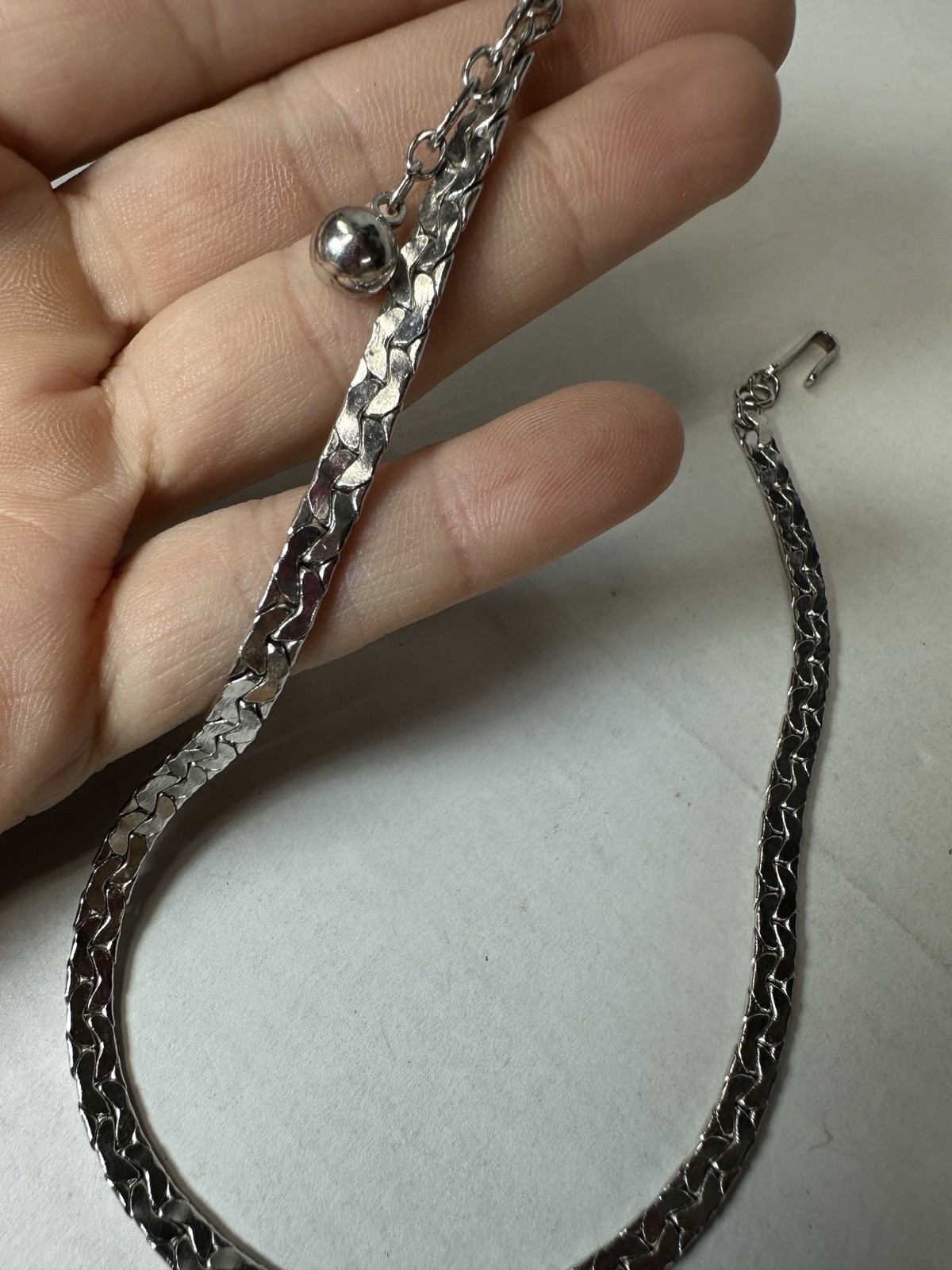 Trifari Necklace Silvertone Flat Chain 14 Inches Hook Clasp