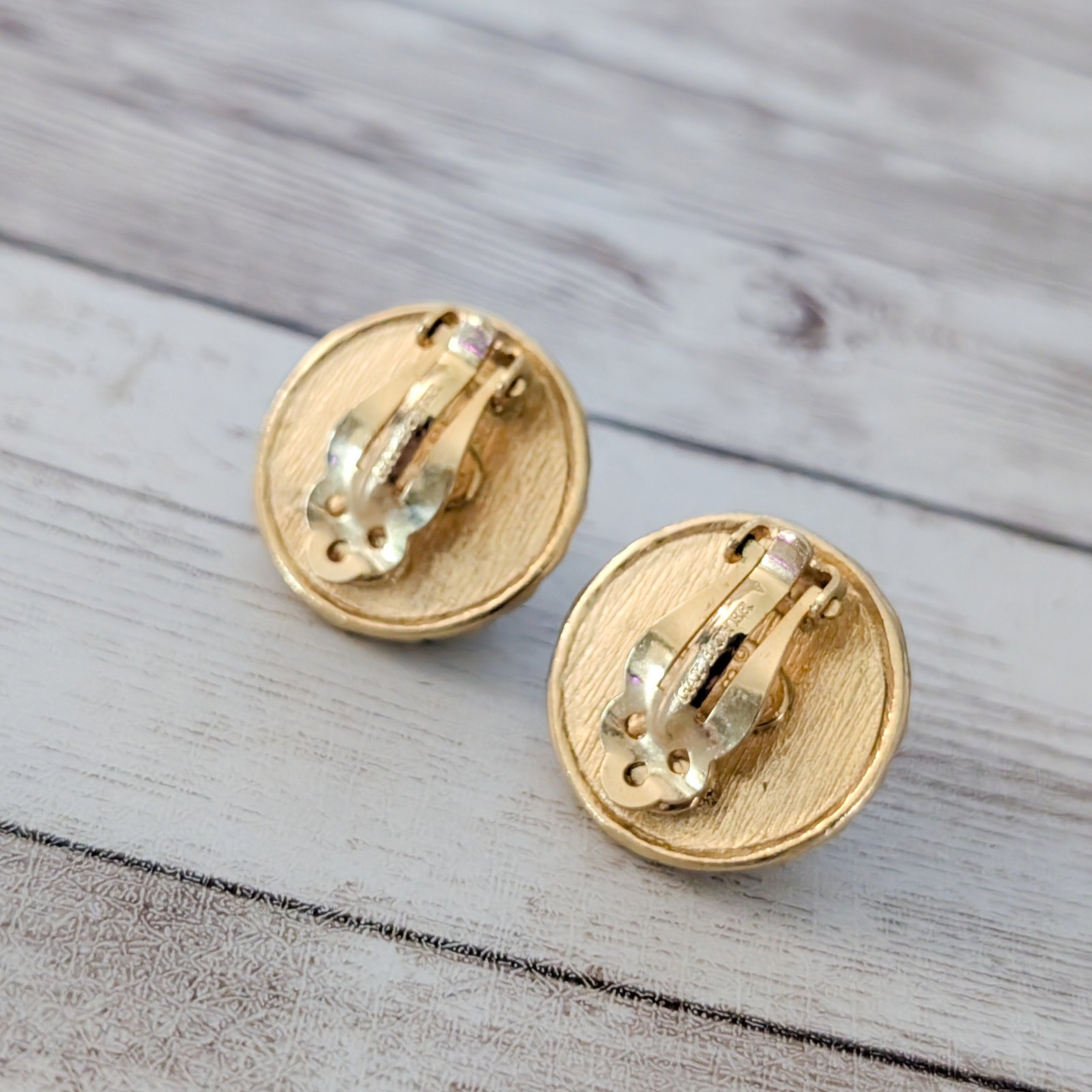 Vintage Gay Boyer Clip On Earrings Faux Pearl with Gold Tone Halo