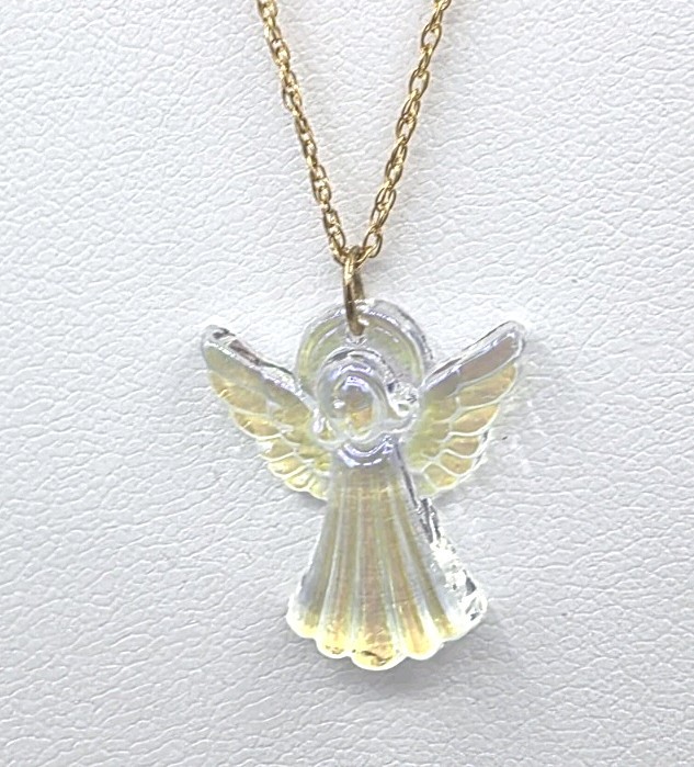 Aurora Borealis Angel Pendant on 14kt Yellow Gold-Filled Chain