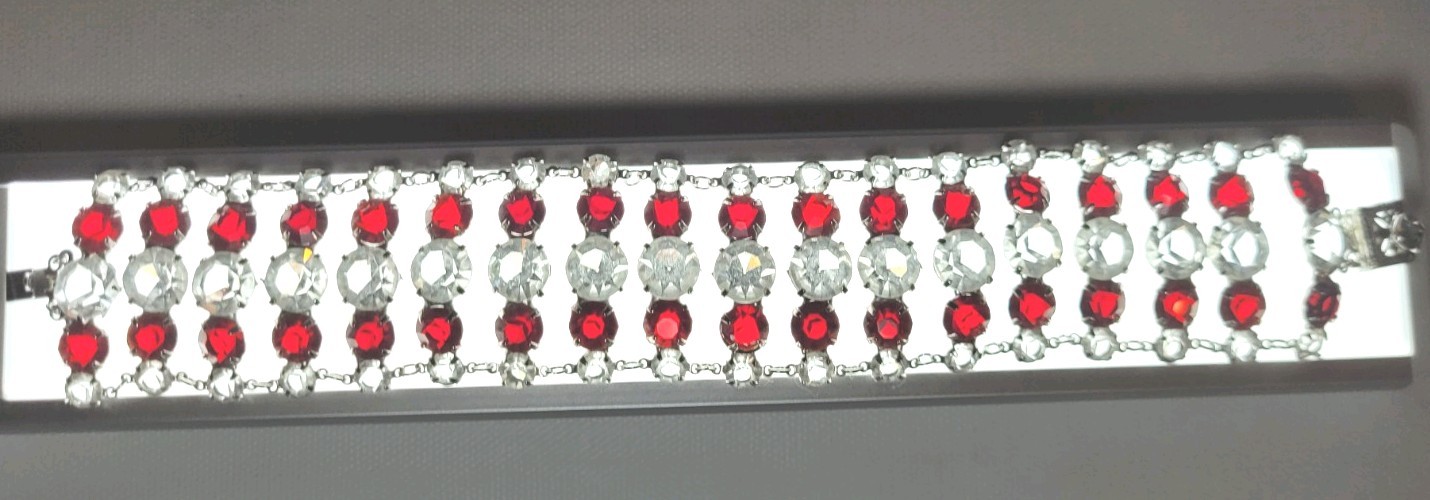 Elegant 7.5″ Estate Garnet & White Sapphire Color Bracelet 1/20 12k Gold 36.85gr