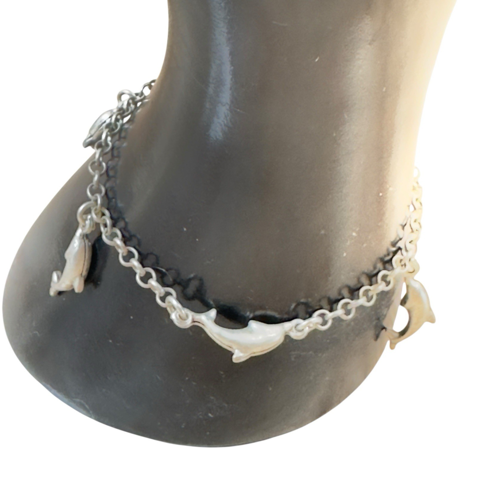 Vintage Dolphin Charm Bracelet 925 Sterling Silver Dainty Size 6.5 Italy