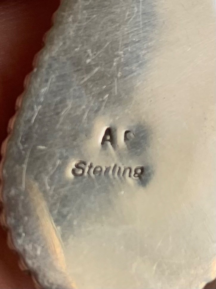 SW Sterling Silver Spiny Oyster Shell Pendant, Large Teardrop Cabochon Signed AC