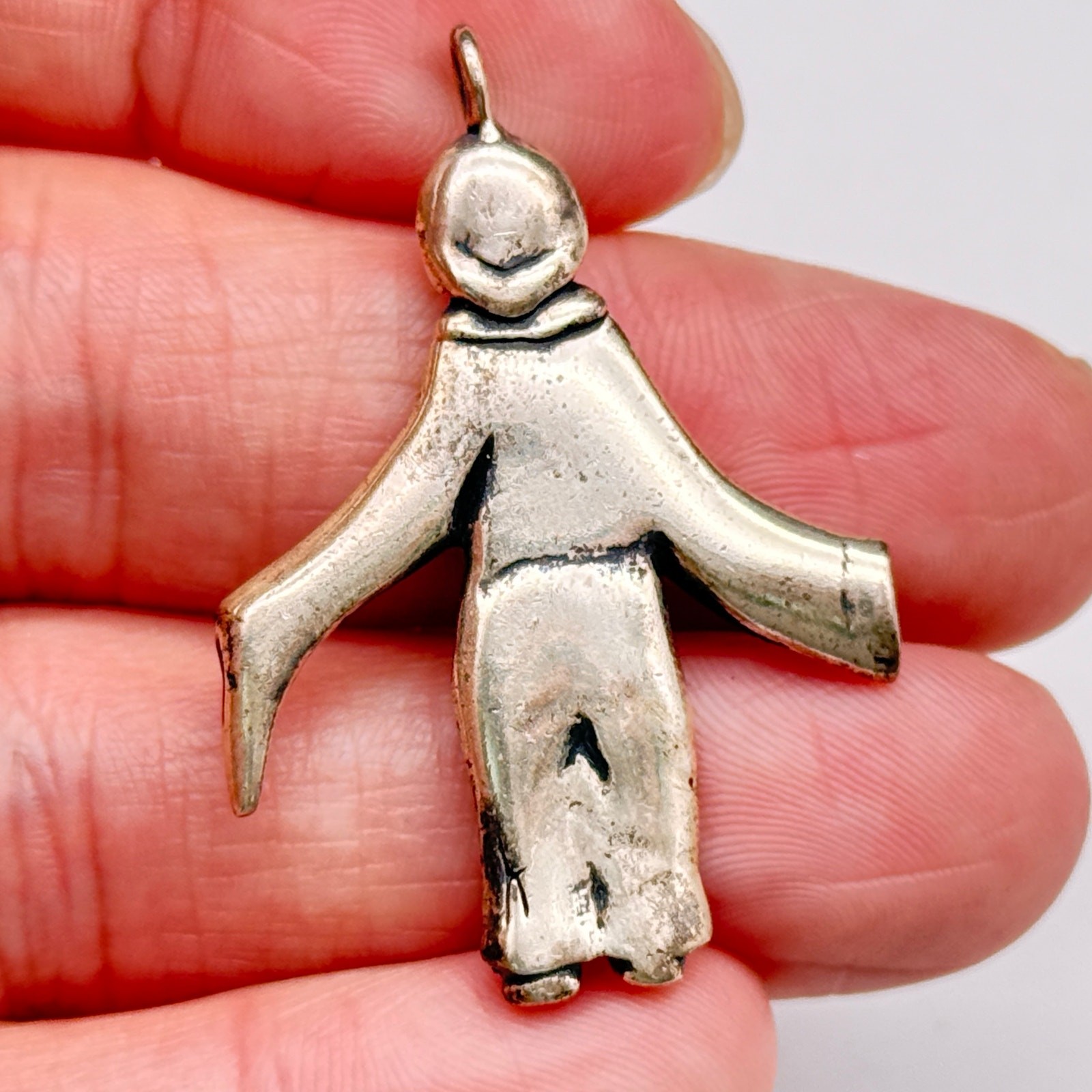Vintage Figural Folk Art Person Silver Pendant